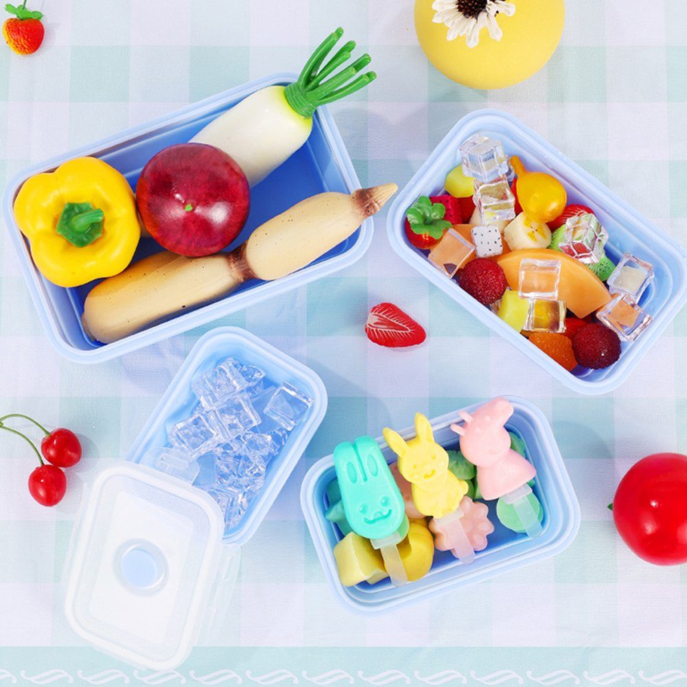 Silikon-Lebensmittelaufbewahrungsbehälter, faltbare faltbare Lunchboxen brotdose,Lebensmittelaufbewahrungsboxen,4 Lunchbox Blau Stück, SCRTD