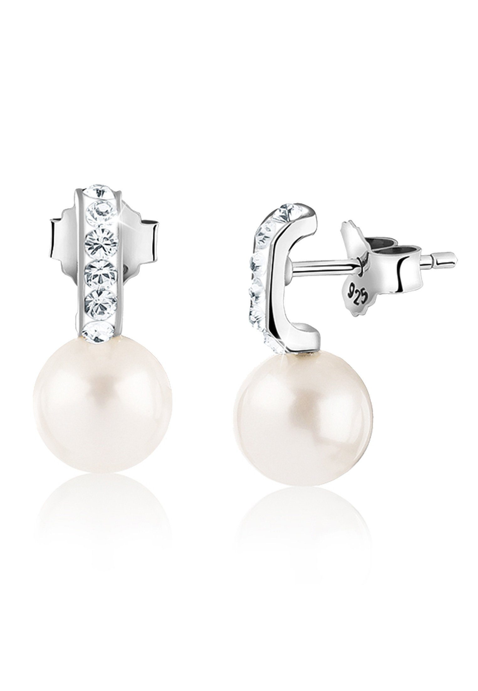 Perlenohrringe Stecker Muschelkernperle 925 Silber, mit Kristallen von Swarovski®