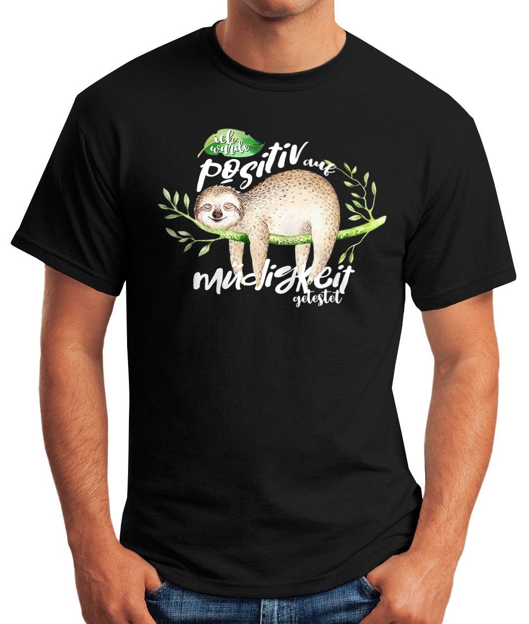 MoonWorks Print-Shirt Herren T-Shirt Faultier Ich wurde positiv auf Müdigke günstig online kaufen