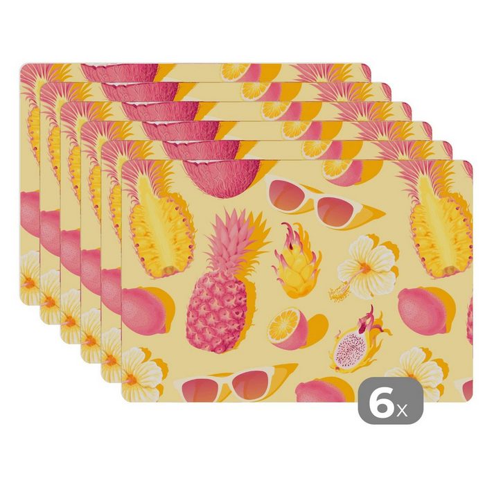 Platzset Sommer - Ananas - Gelb MuchoWow (6-St) Platzset Platzdecken Platzmatte Tischmatten Schmutzabweisend