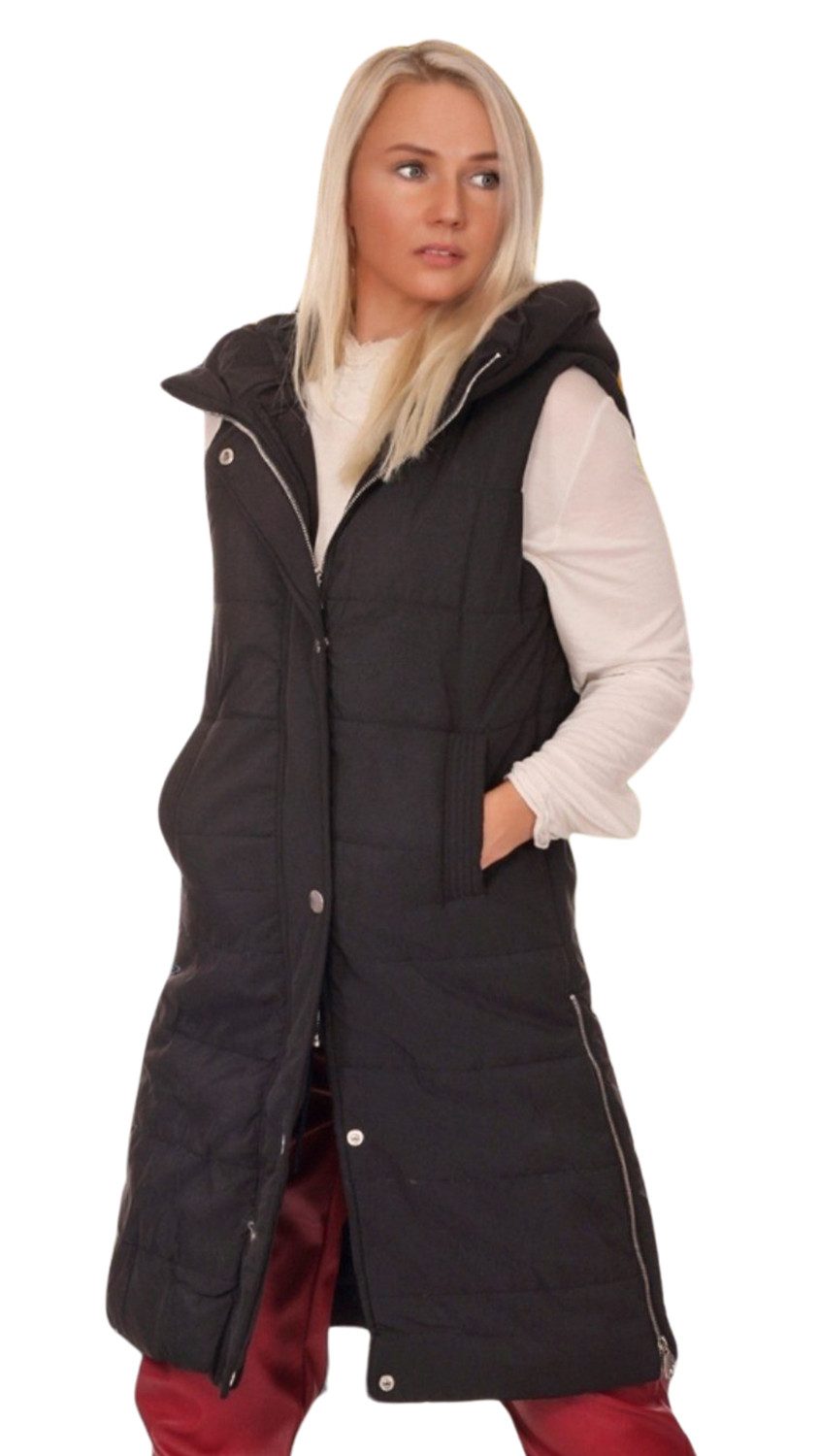 Charis Moda Steppweste Maxi Steppweste mit Kapuze