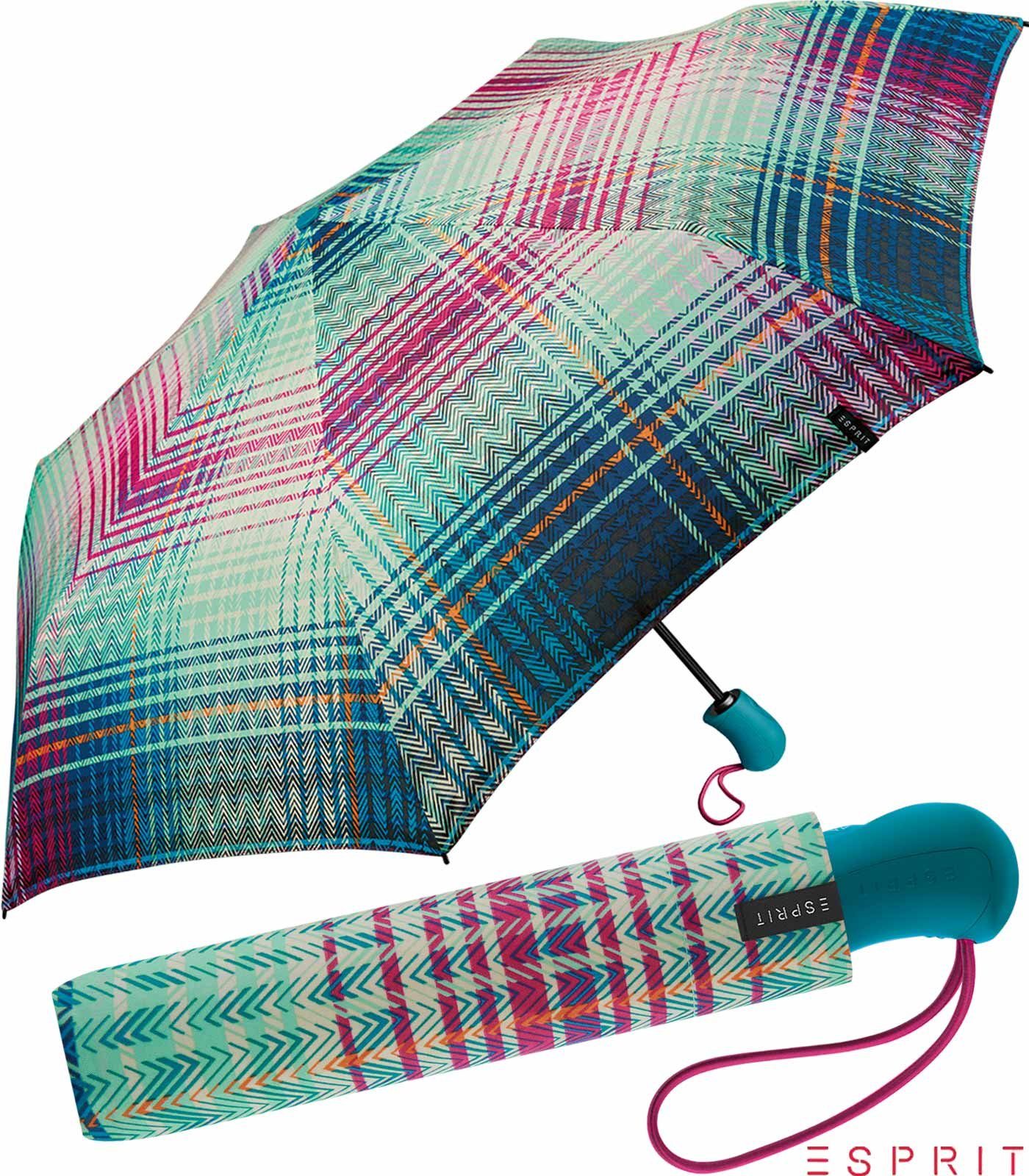 türkis-bunt stabil, Easymatic Esprit Auf-Zu depths, Automatik Light Karo-Optik Taschenregenschirm - Cosy Checks ocean praktisch, in bunter