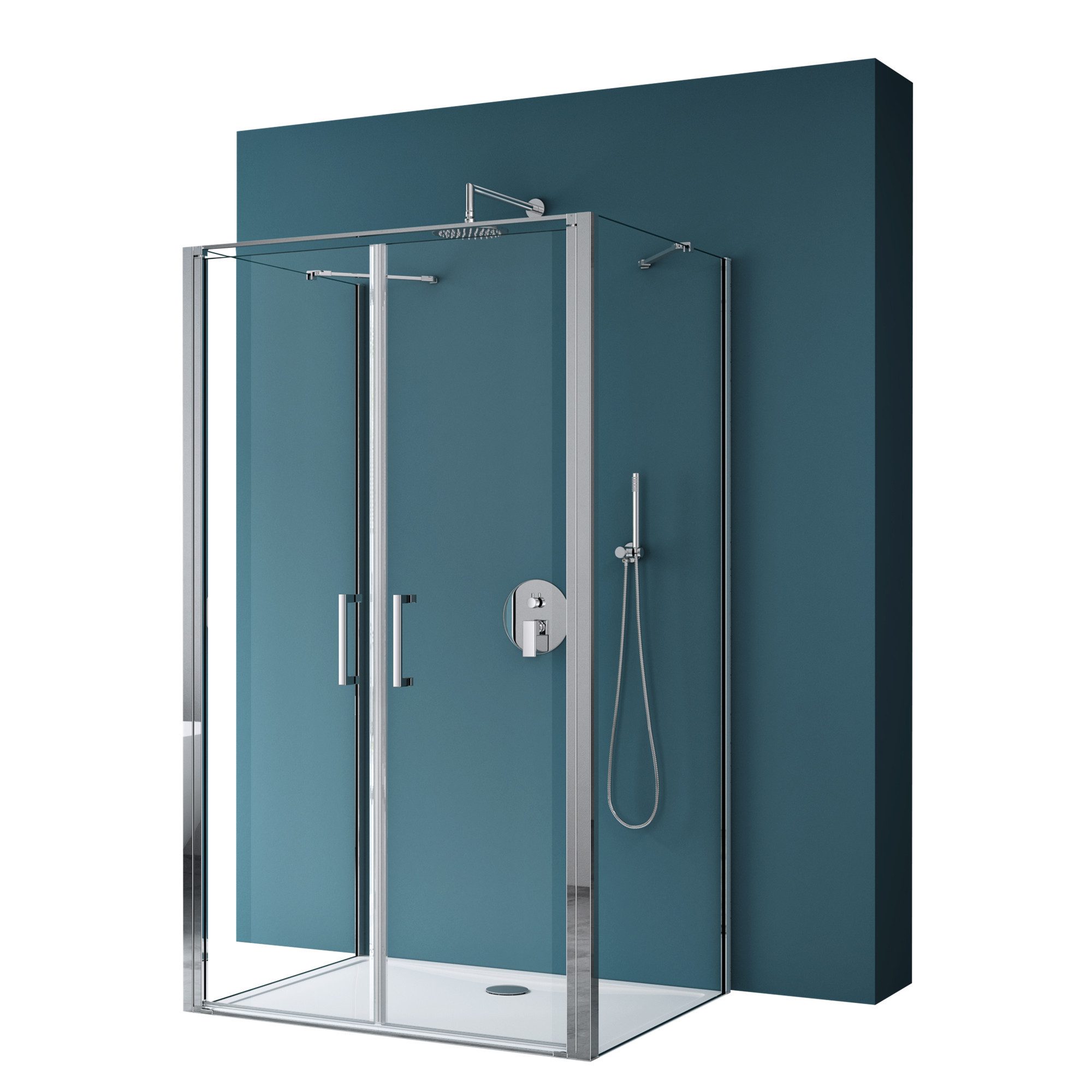 Mai & Mai Grossraumdusche U-Form Duschkabine aus 8 mm ESG mit Nano-Beschichtung R66UK, BxT: 90x90 cm, Sicherheitsglas nach DIN EN 12150-1 und DIN EN 14428