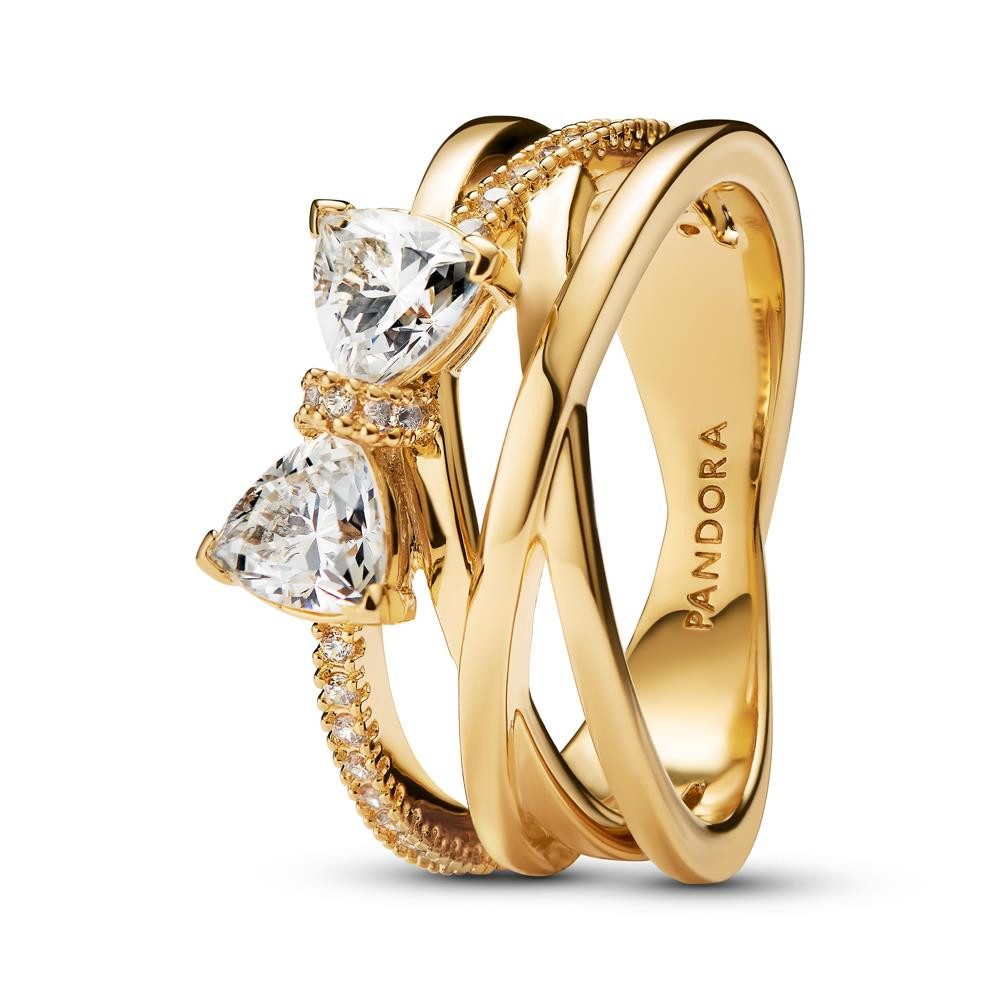 Fingerring Ring für Damen mit Schleife, vergoldet, Zirkonia von PANDORA Timeless