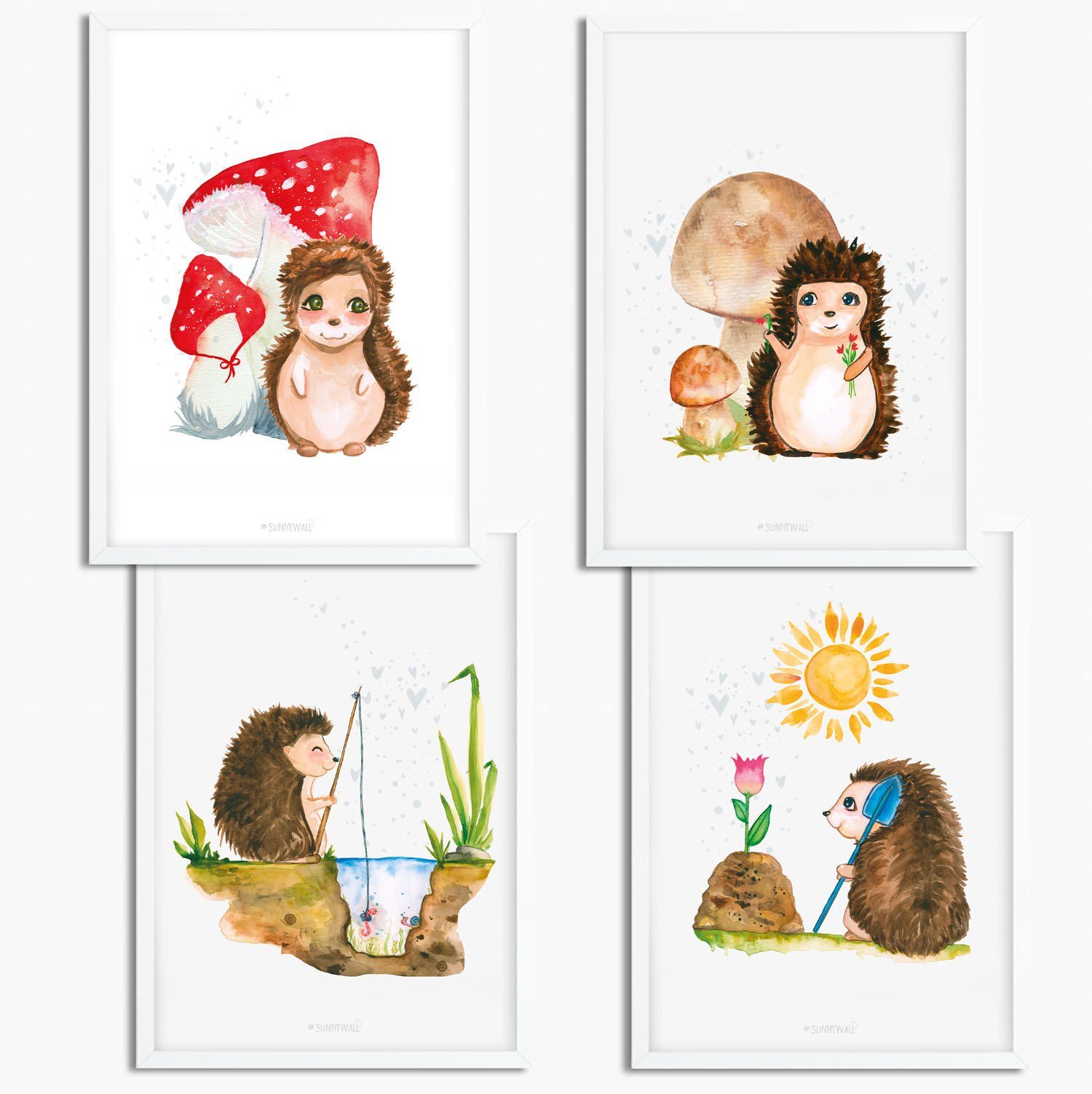 Sunnywall Плакат Плакат Kinderzimmer Igel Familie (4er Set), Igel Famlie (Set, 4 St), ungerahmt