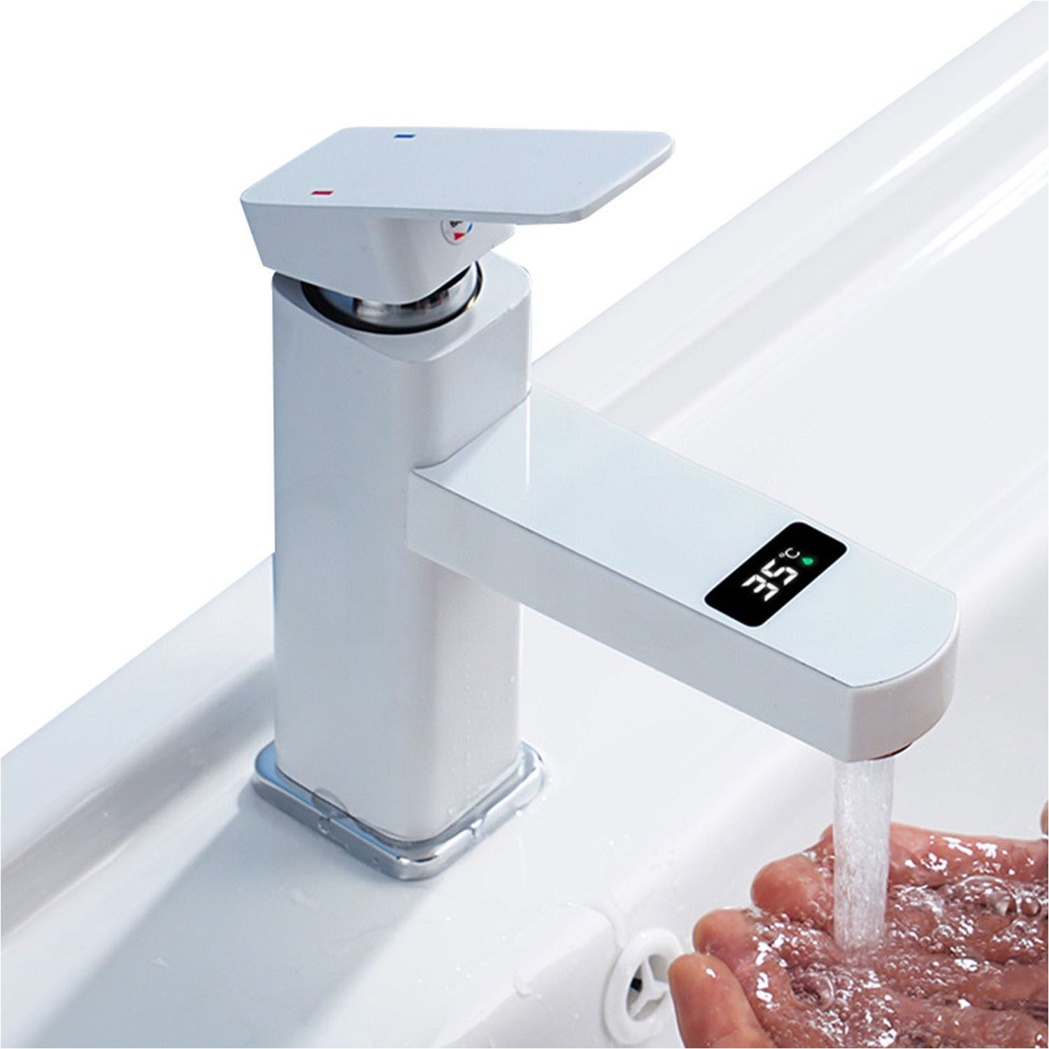 Refttenw Waschtischarmatur LED Wasserhahn Badarmatur Digitaler Temperaturan günstig online kaufen