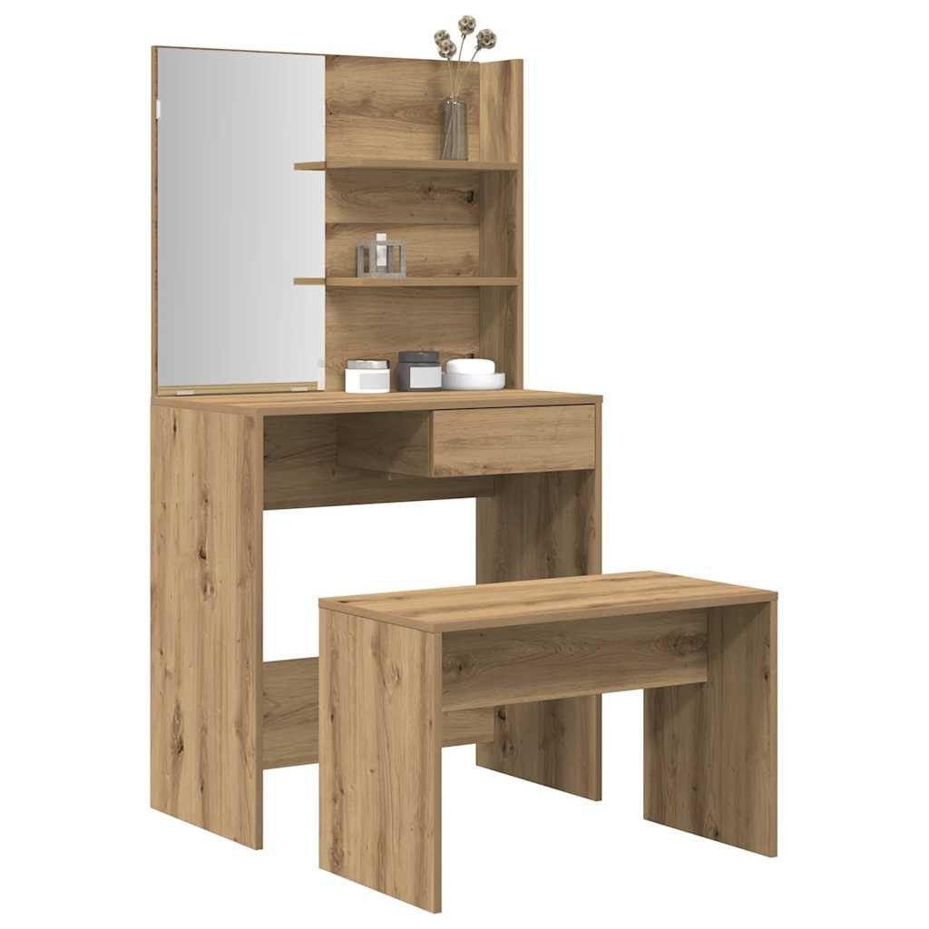 vidaXL Schminktisch Schminktisch-Set Artisan-Eiche Holzwerkstoff (1-St)