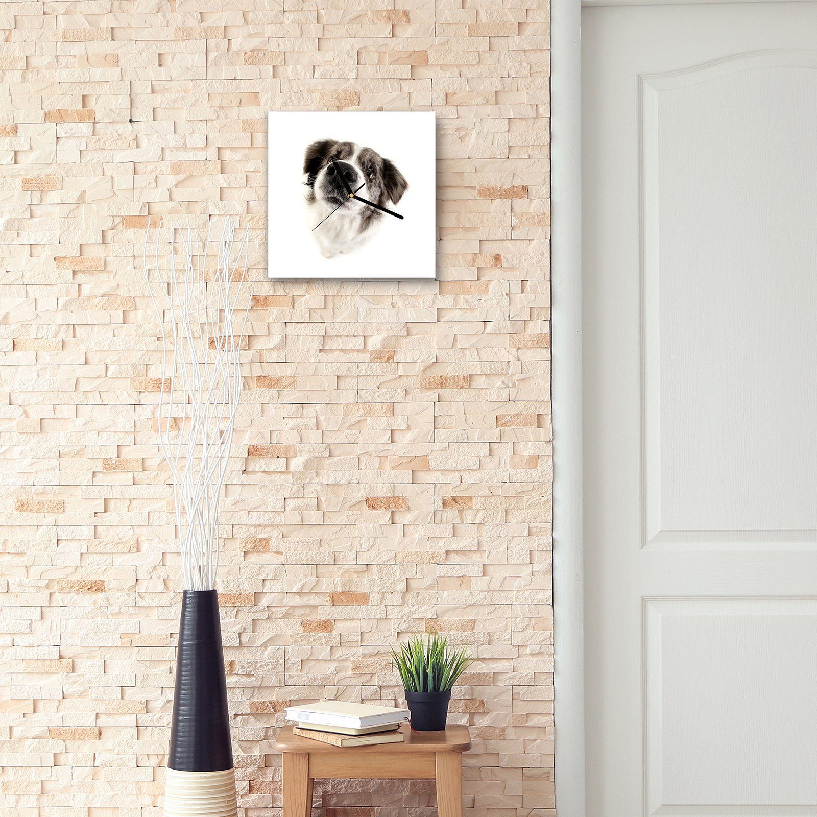 Wanduhr Hundekopf Primedeco cm x mit 30 Wandkunst Größe Glasuhr Wanduhr 30 Motiv