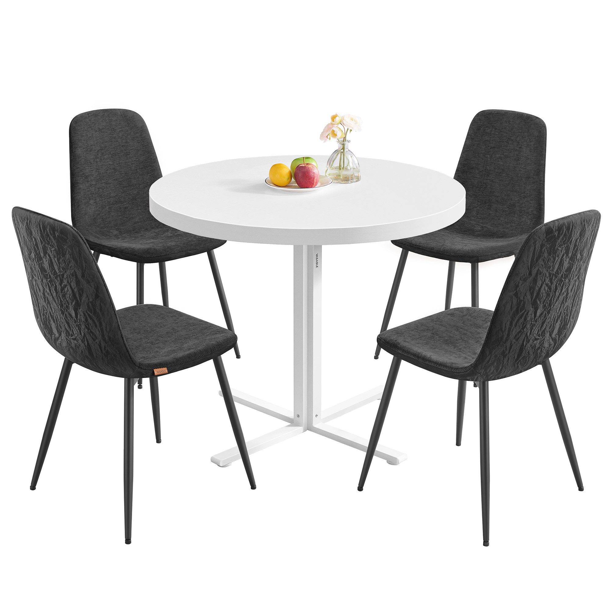 VASAGLE Essgruppe Runder Tisch mit Esszimmerstühlen, Essgruppe, (5-tlg), Küchentisch 80x80x74.8cm, 4 Esszimmerstühlen je 55 x 43,5 x 85,5 cm