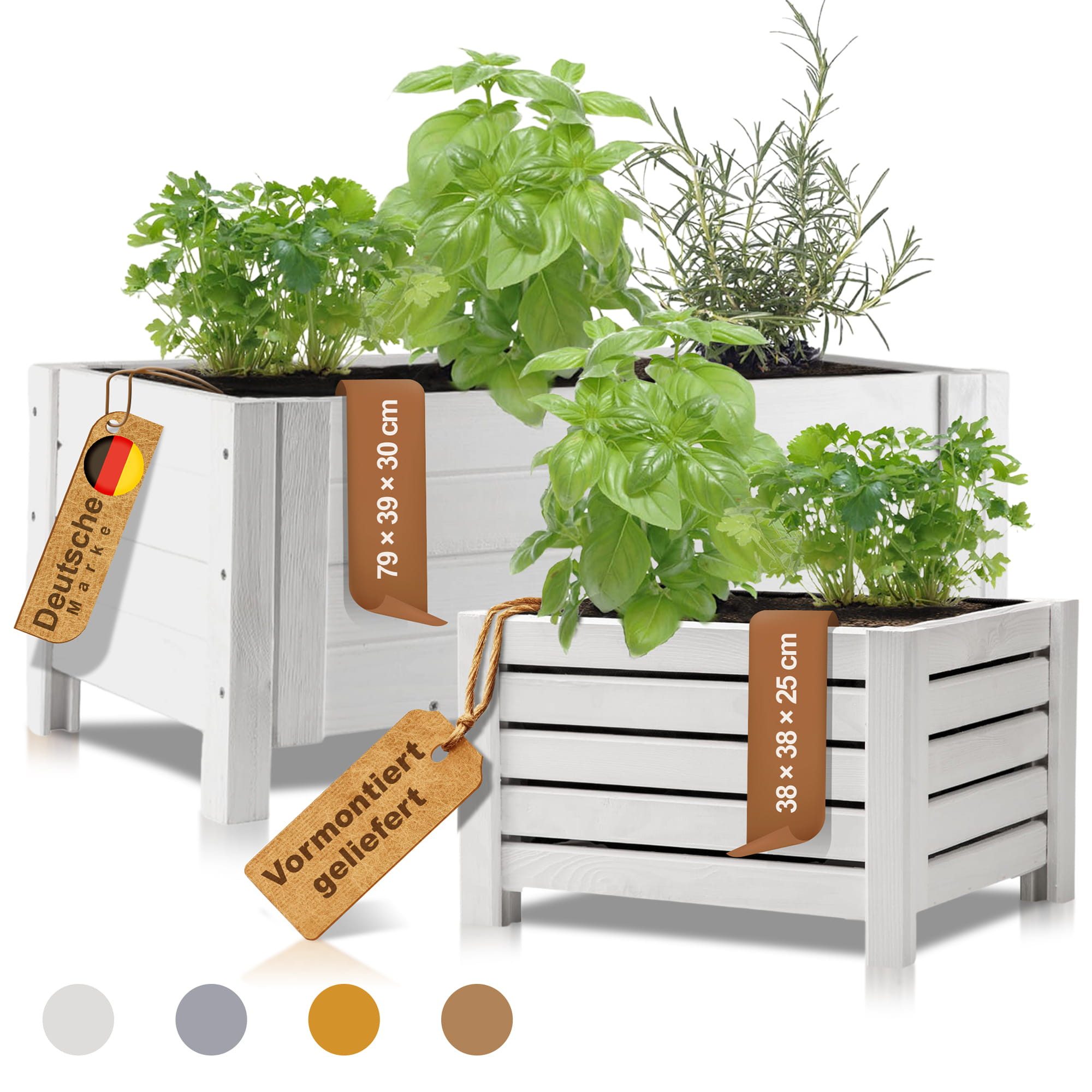 BooGardi Pflanzkübel Pflanzkasten Holz mit Vlies · 2 Größen & 4 Farben (1 St., Blumenkasten quadratisch · 38x38x25cm Weiß · klein), Blumenkübel für Balkon, Terrasse & Garten