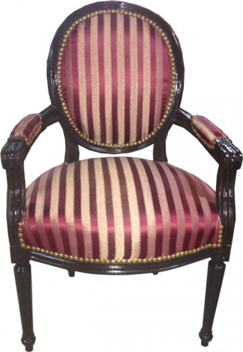 Streifen Casa Padrino Braun Violett Bordeauxrot Besucherstuhl Mod2 / Stuhl / Salon
