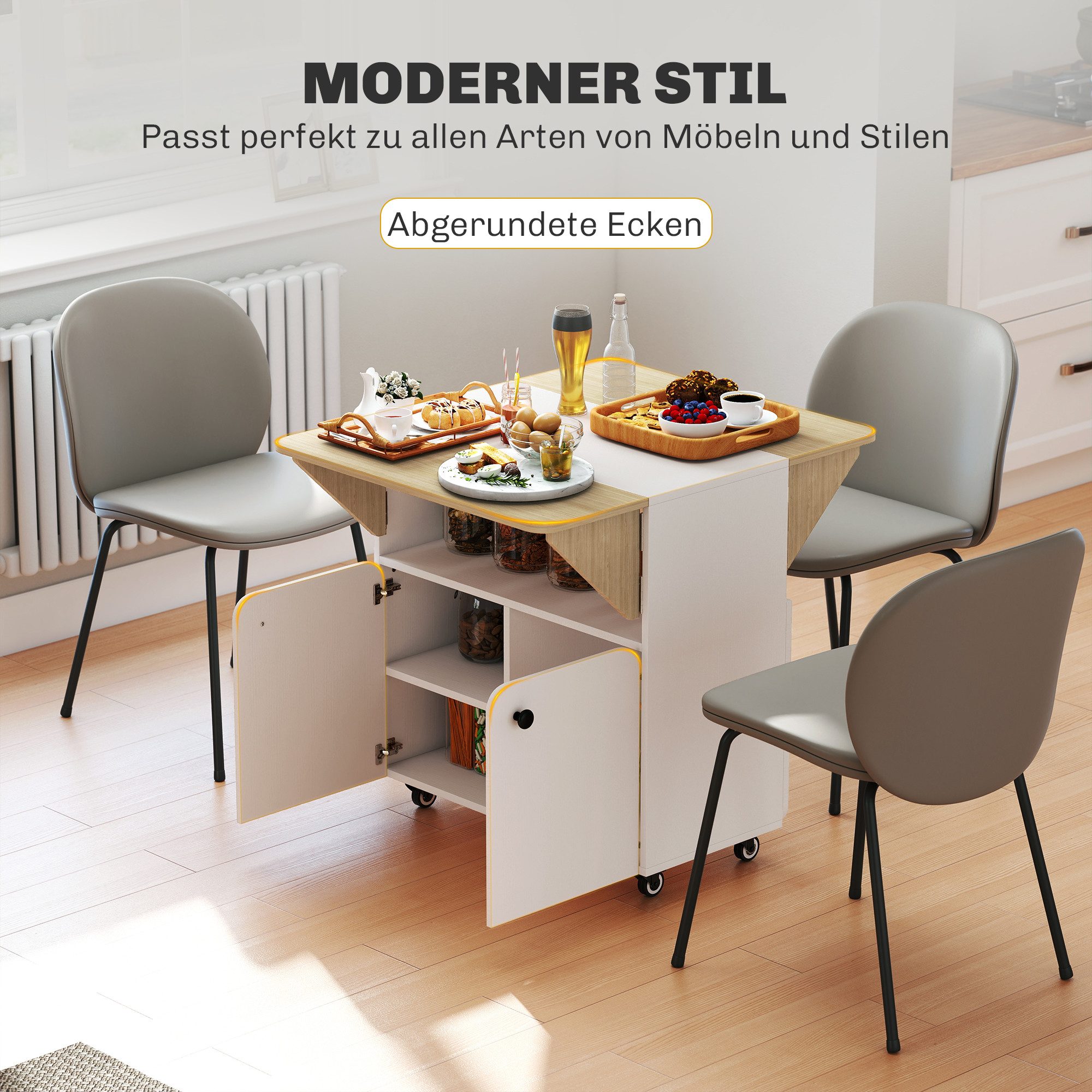 HOMCOM Esstisch Klappbarer Klapptisch mit Rolle, Stauraum, Esszimmertisch (mobiler Küchentisch, 1-St., Klapptisch für 2-4 Personen), für Kleine Räume, Esszimmer – Bild 5 von 5