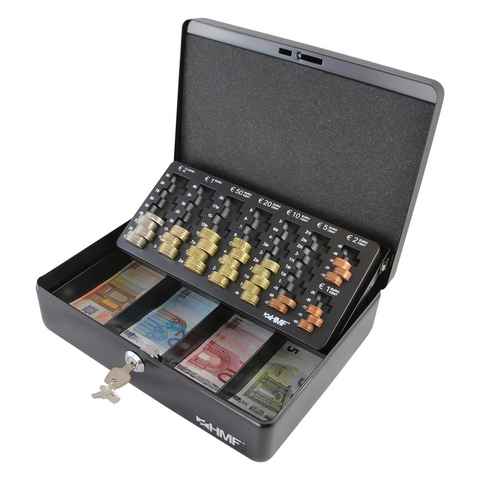 HMF Geldkassette abschließbare Bargeldkasse mit Münzzählbrett und Scheinfach, hochwertige Geldbox mit Schlüssel, 30 x 24 x 9 cm