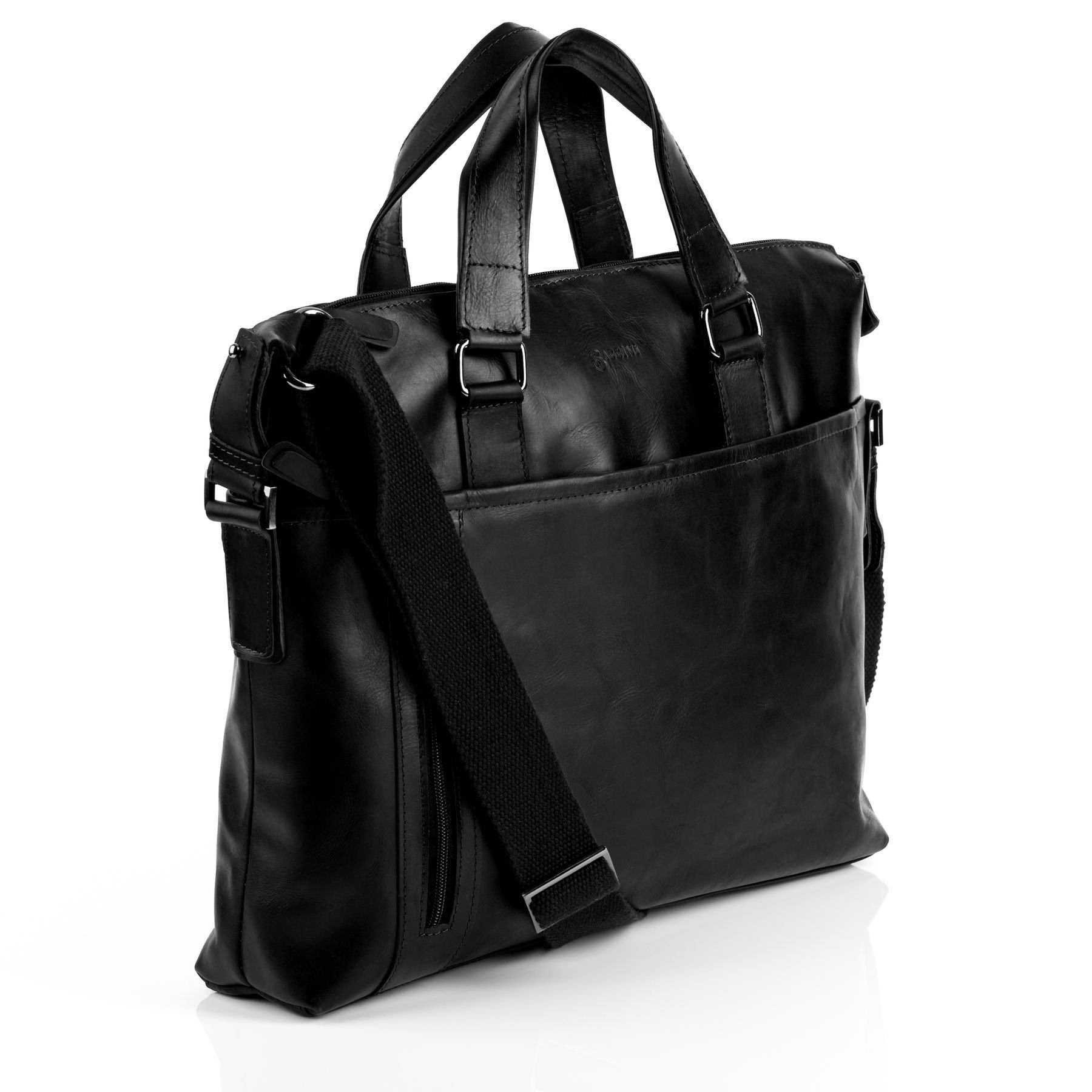 Unisex LEANDRO, Zoll, Leder schwarz Businesstasche Laptoptasche Herren Aktentasche Damen 15,4 BACCINI Echtleder Laptoptasche