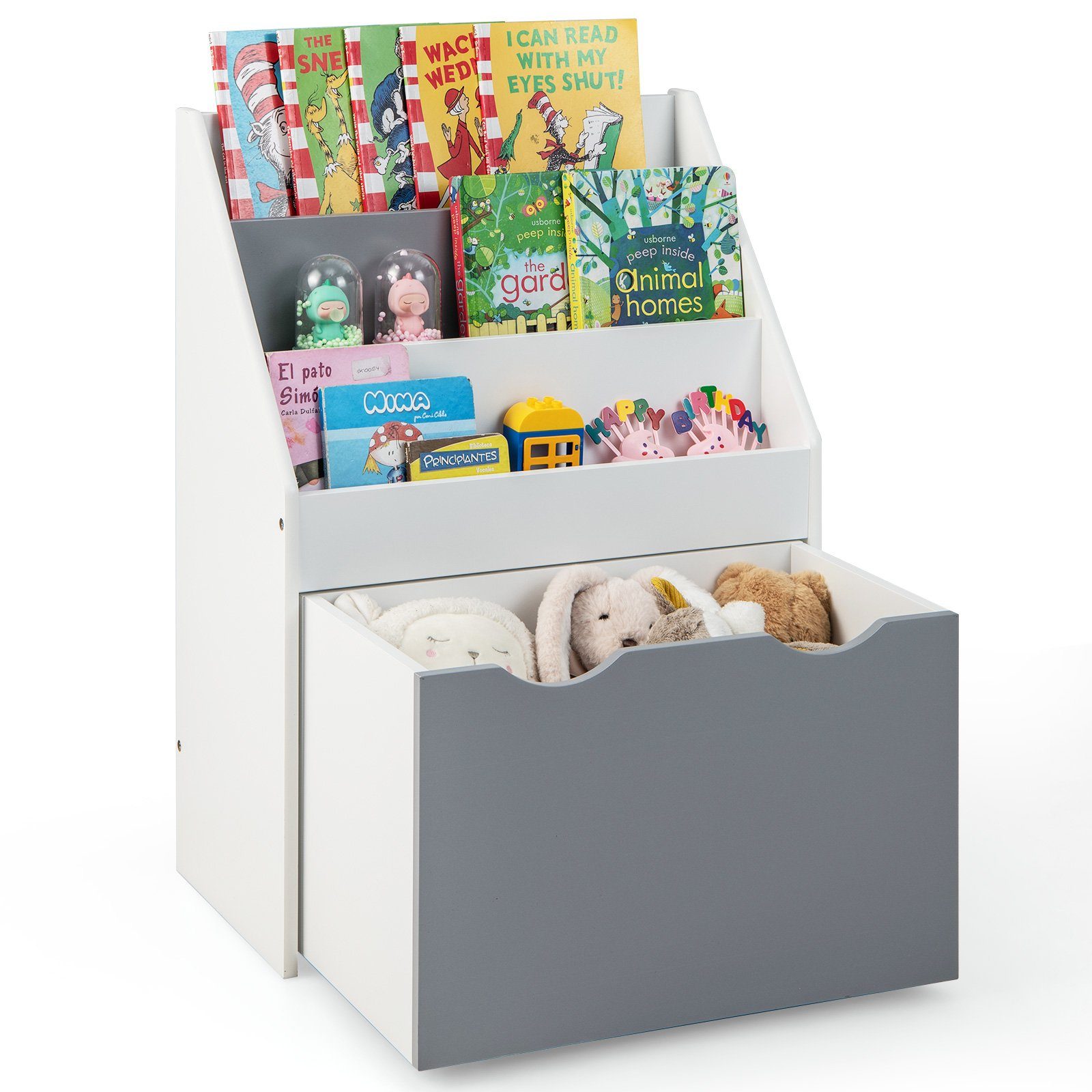 COSTWAY Bücherregal Kinderregal, & Spielzeugkiste Ablagen 3 mit