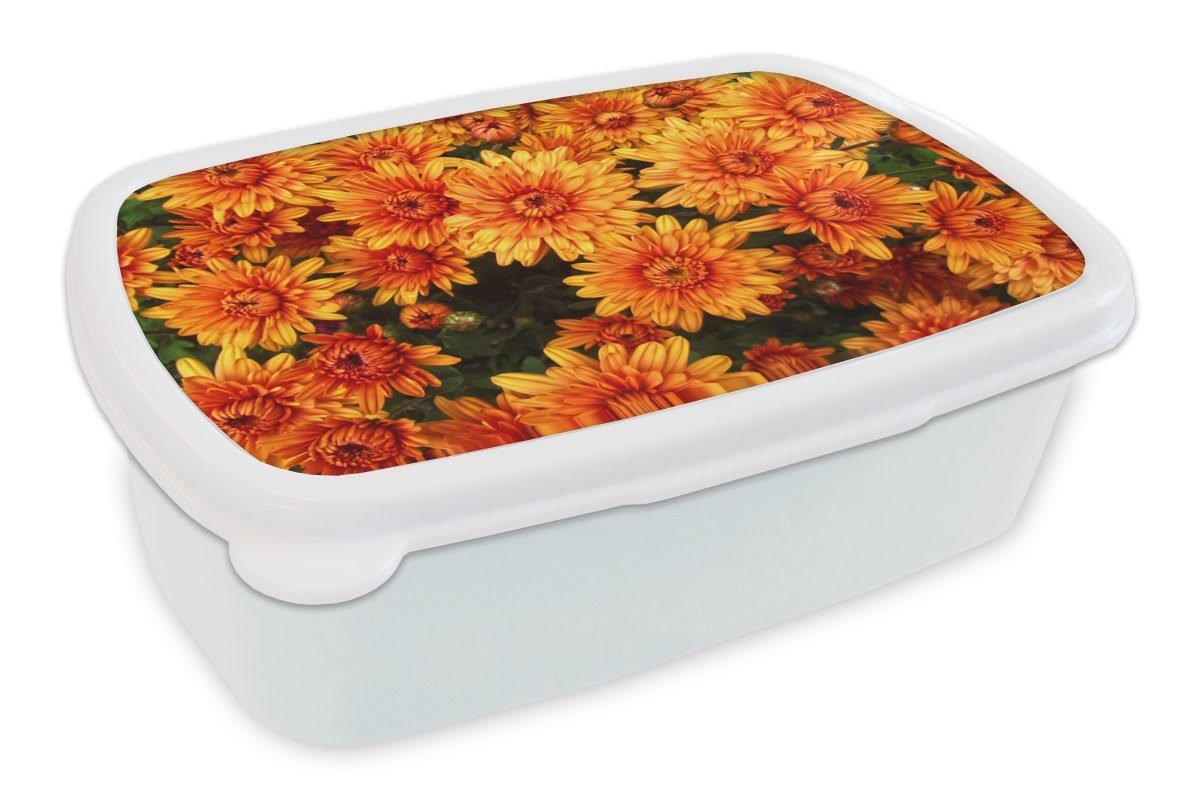 Lunchbox Brotdose, Jungs Chrysantheme, Erwachsene, Blumen Brotbox und für Kunststoff, (2-tlg), - weiß für Kinder MuchoWow - Orange Mädchen und