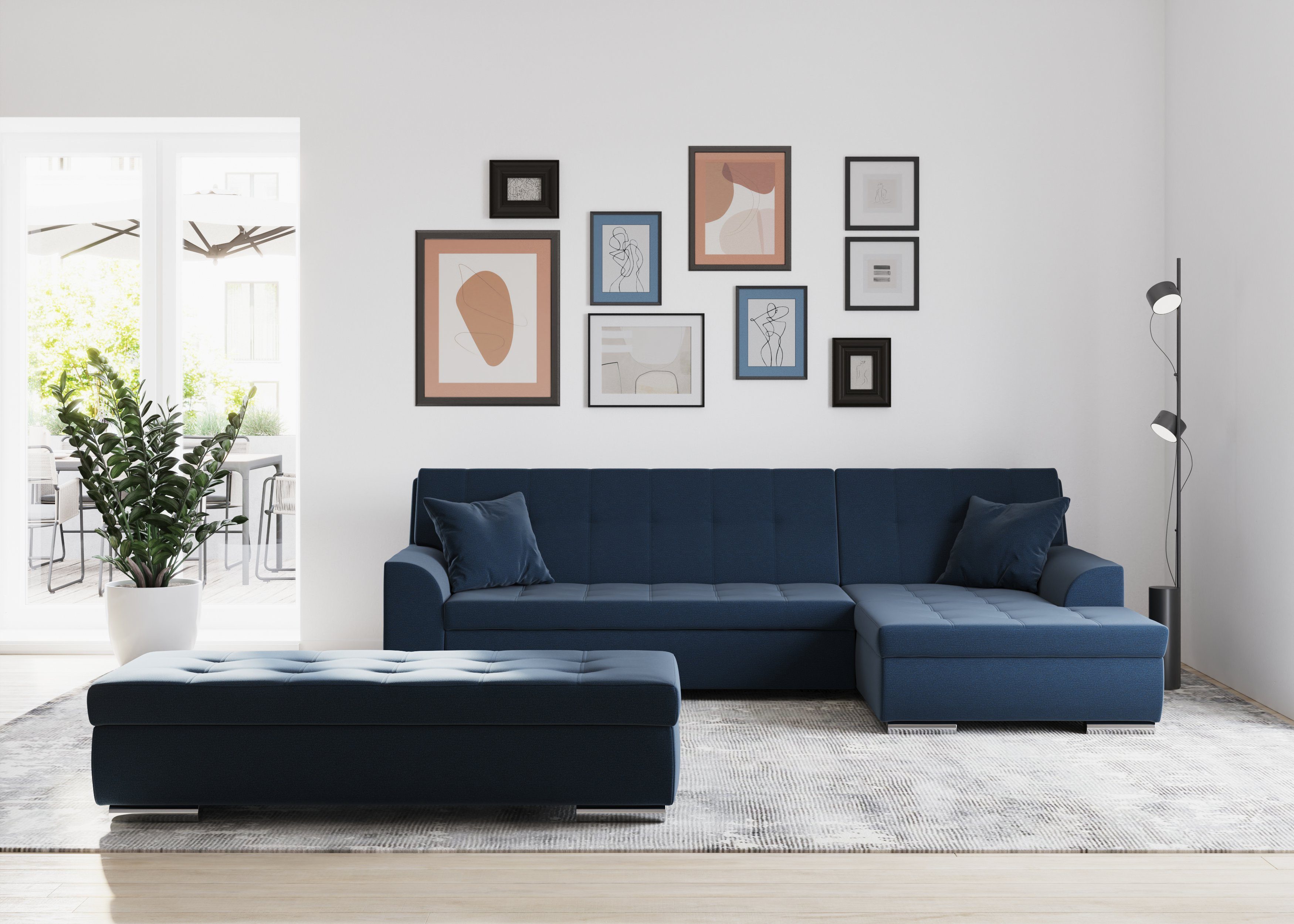 DOMO collection Ecksofa Treviso viele Bezüge, auch in Cord, L-Form, B/T/H: 267/80/83 cm, wahlweise mit Bettfunktion, incl. Zierkissen, hochwertige Steppung