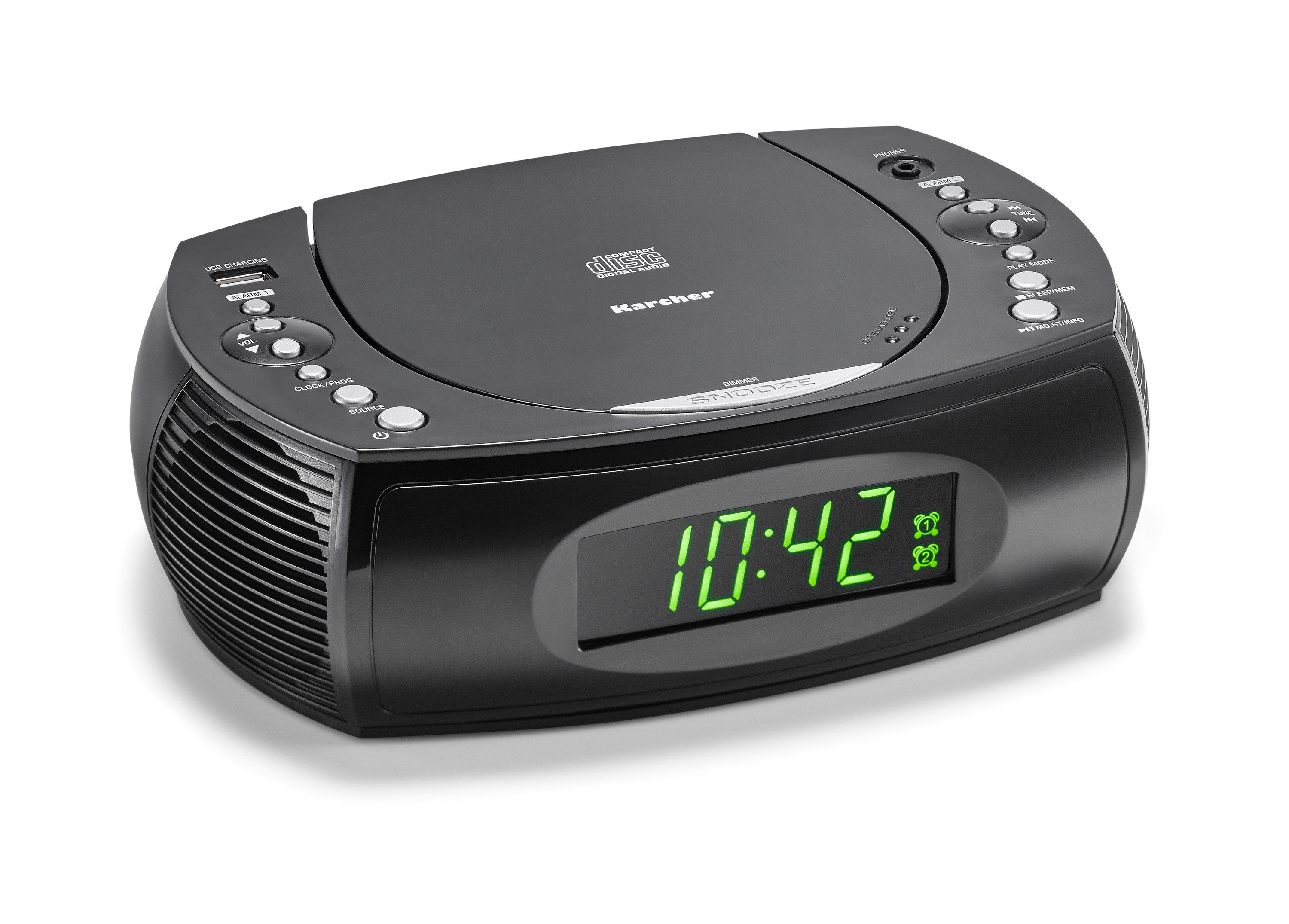 Karcher UR 1308 Uhrenradio (UKW (FM), 2 W, Radiowecker mit CD Player und UKW Radio – Wecker mit Dual-Alarm) – Bild 2 von 2