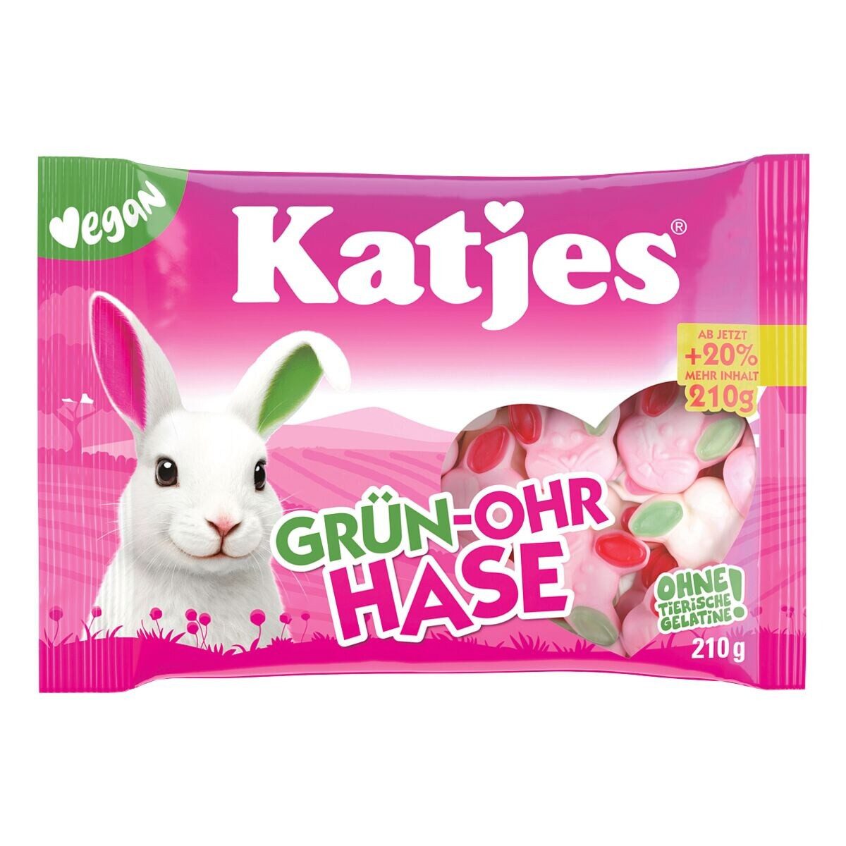 KATJES Süßigkeit Grün-Ohr Hase, Fruchtgummi vegetarisch/ vegan, 210 g