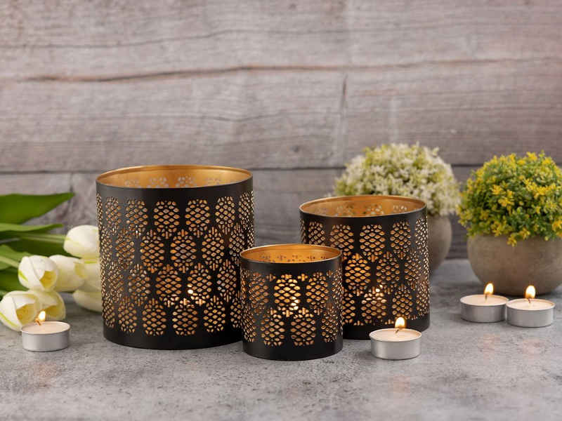 Casamia Kerzenhalter Kerzenhalter Orient 3er Set Teelichthalter Kerzenständer schwarz gold