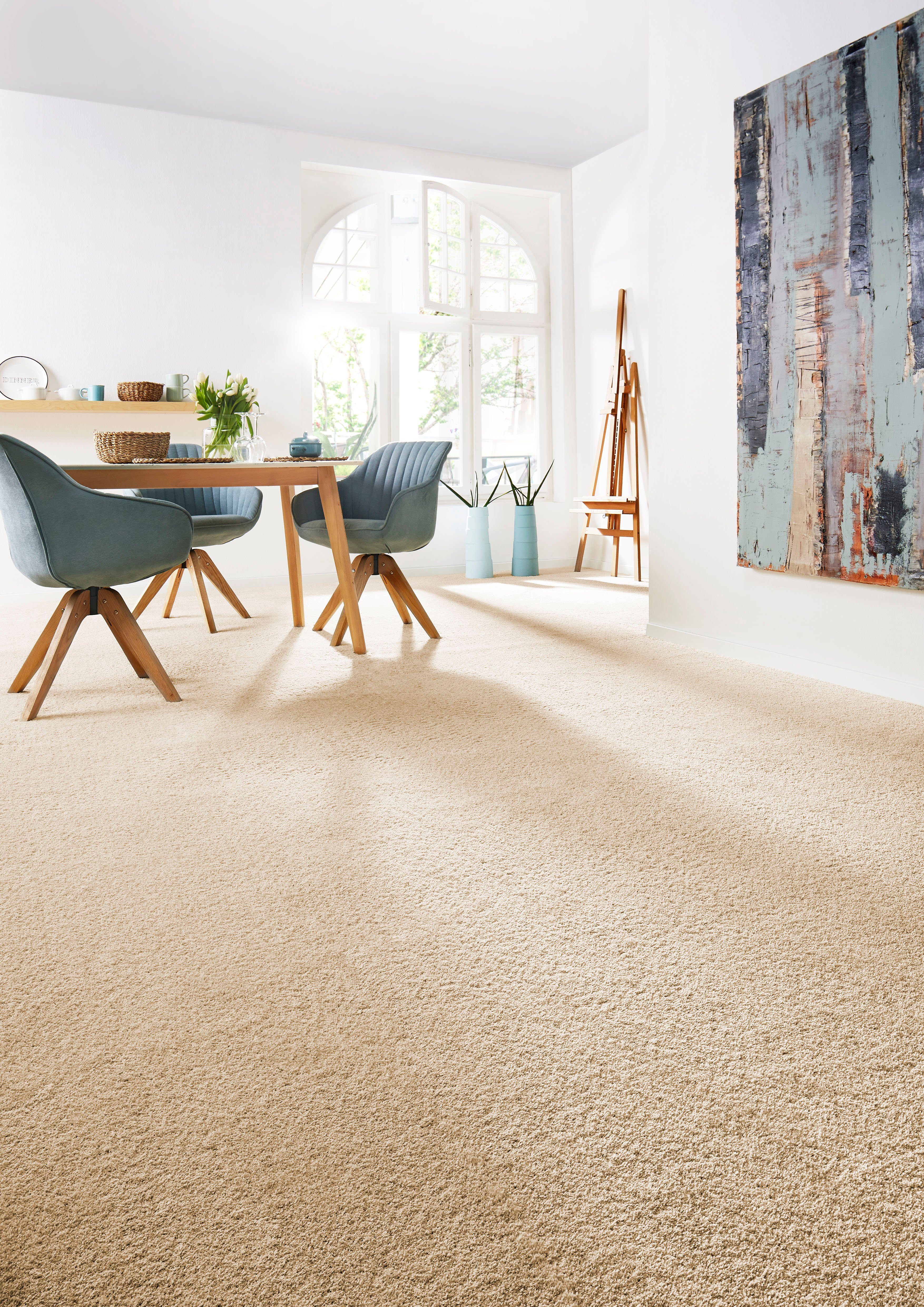 Teppichboden Coupon Softness, Andiamo, rechteckig, Höhe: 17 mm, Uni Farben, Breite 400 cm, besonders weich, Wohnzimmer, Schlafzimmer beige