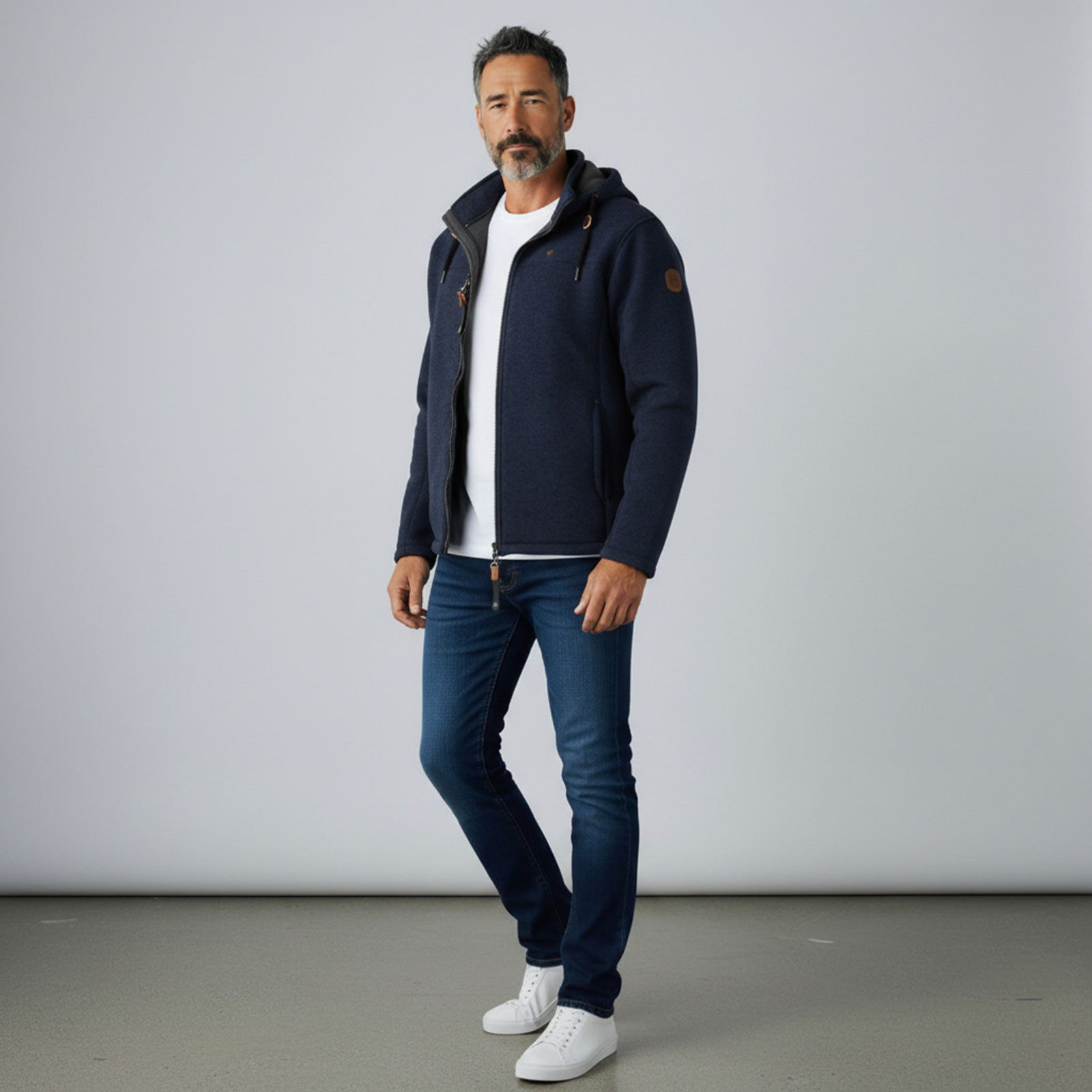 Dry Fashion Fleecejacke Helgoland Herren Wollfleece-Jacke Kapuze - Jacke Fleece Übergansjacke Windabweisend, Verstellbare Kapuze, Reißverschlusstaschen, Innentasche
