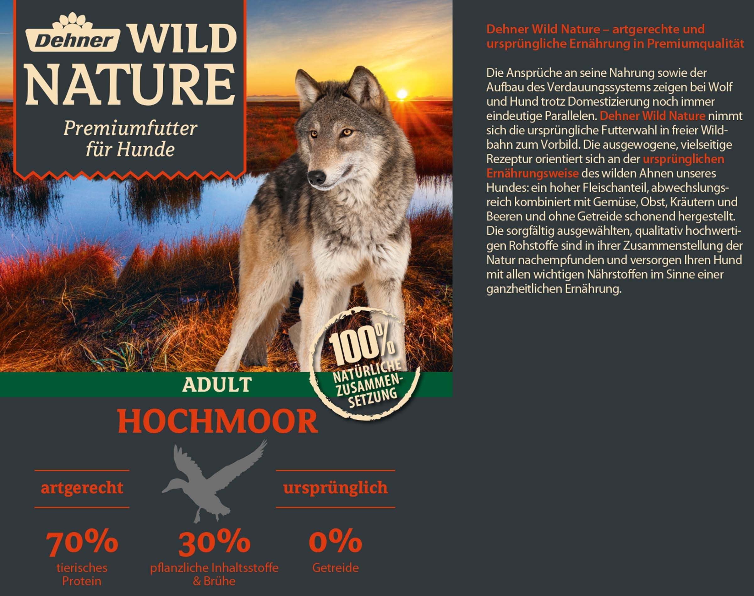 Dehner Wild Nature Hochmoor Adult Geflügel / Ente, 6 x 400 / 800 g Dose Ente, 2400g, Nassfutter für ausgewachsene Hunde, glutenfrei