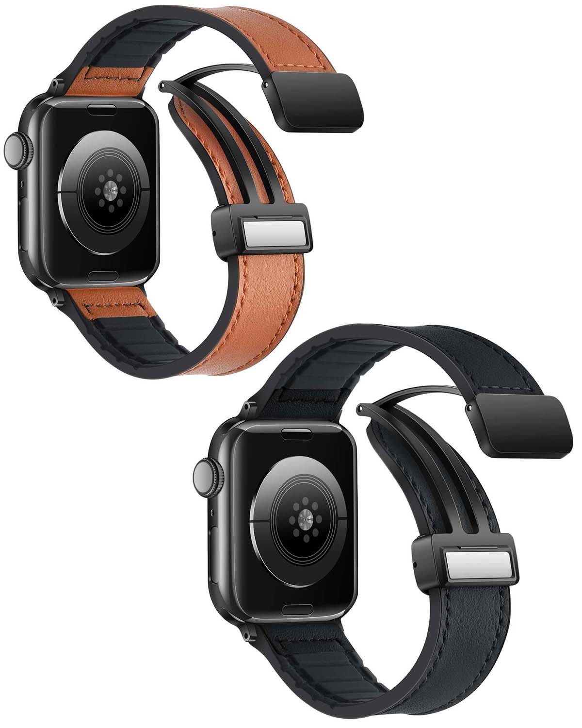 FIDDY Smartwatch-Armband Apple Watch 42/44/45/49 mm weiches Leder-Silikonarmband, Hochwertige Materialien, angenehmer Tragekomfort, elegantes Design