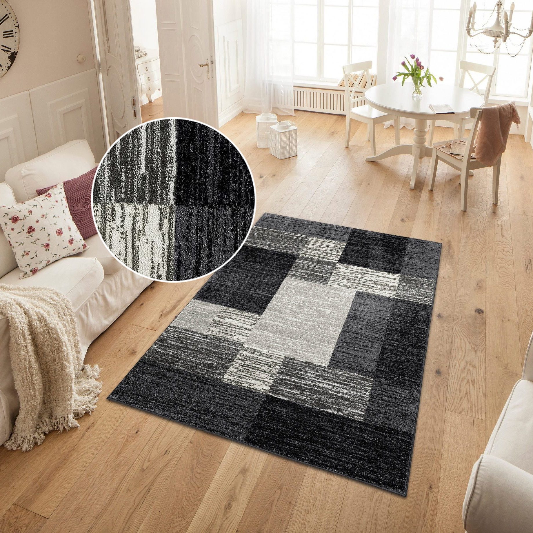 my home Teppich Melvin, rechteckig, Höhe: 8 mm, schön weich, Kurzflor Teppich Karo-Muster, Wohnzimmer, Esszimmer