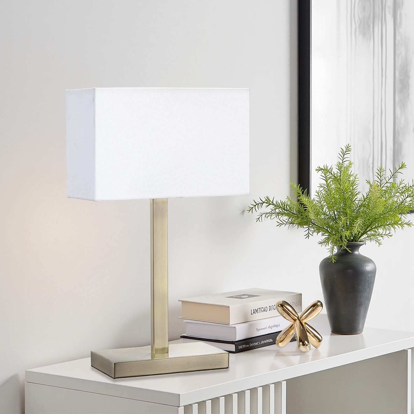 STANBOW Tischleuchte Tischlampe mit Leinenschirm & Metallsockel im Modern-Stil, ohne Leuchtmittel, Metallsockel, E27, Sideboard & Nachttisch, Schlaf-, Wohnzimmer