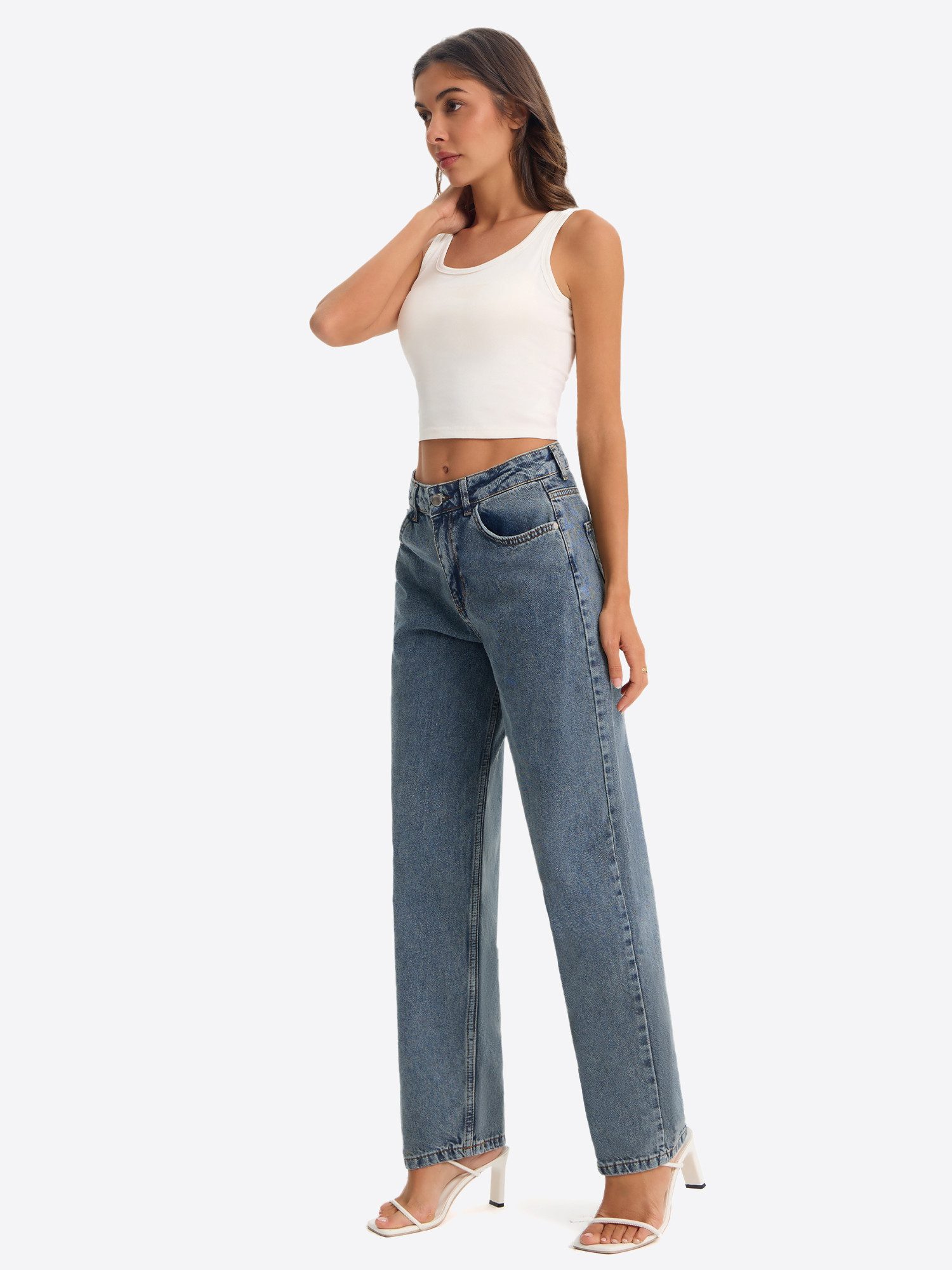 Imily Bela Gerade Jeans Damen Straight Fit Jeans im Five-Pocket Style (Packung, 1-tlg., 1per-Pack) mit Baumwolle