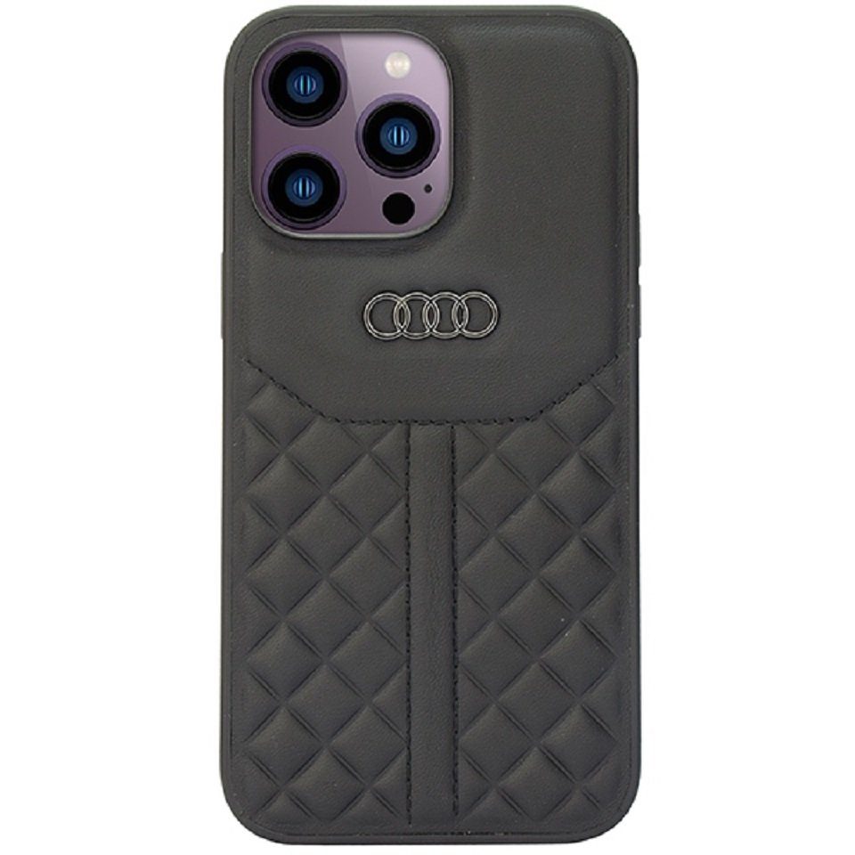 Audi Handyhülle Case iPhone 14 Pro Max Audi Serie Q8 schwarz Echtleder Logo Kunststof 6,7 Zoll, Kantenschutz