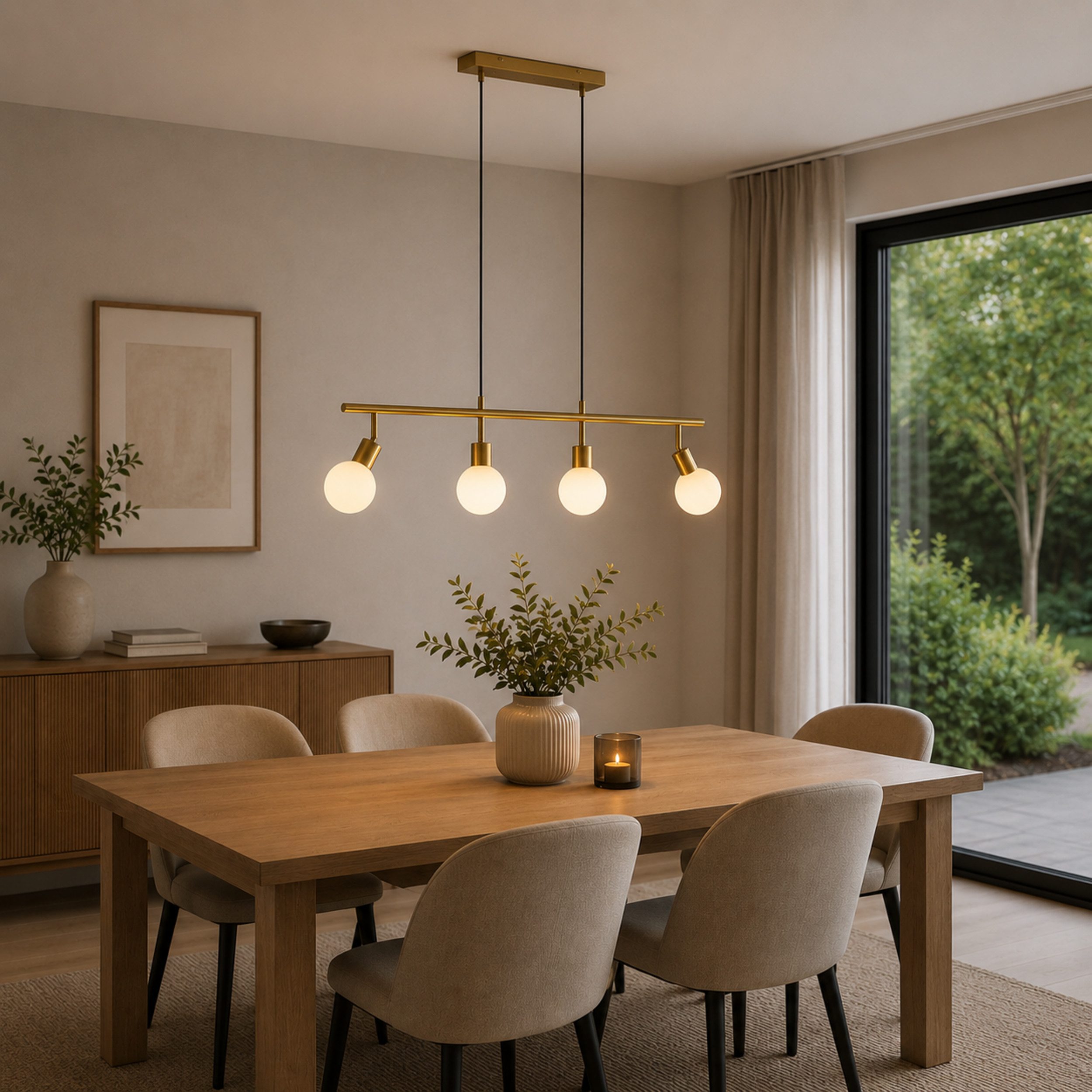 Lightbox Pendelleuchte, ohne Leuchtmittel, 78 x 13 x 120 cm, 4x G9 Fassung, Metall Glas, messing gebürstet weiß