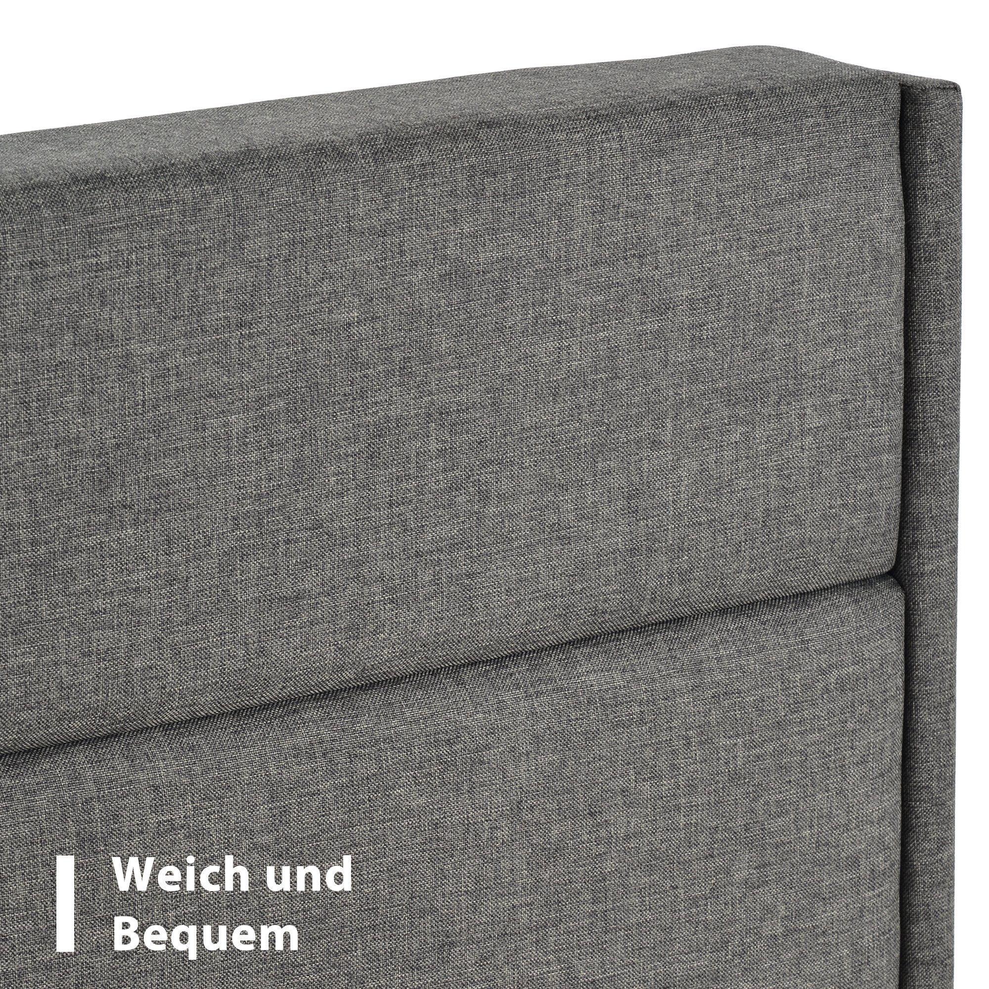Polsterbett, 140 x 200 cm Doppelbett Ehebett mit Lattenrost & Kopfteil, Leinen