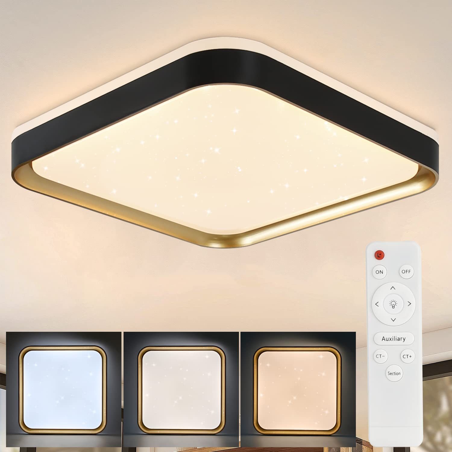 Kaltweiß, Küche Schlafzimmer Esszimmer, für Schwarz Neutralweiß 30CM LED Eckig, fest Flur 32W, Fernbedienung, Warmweiß, Deckenlampe Dimmbar Deckenleuchten Nettlife mit Wohnzimmer bis Deckenbeleuchtung Memoryfunktion integriert,