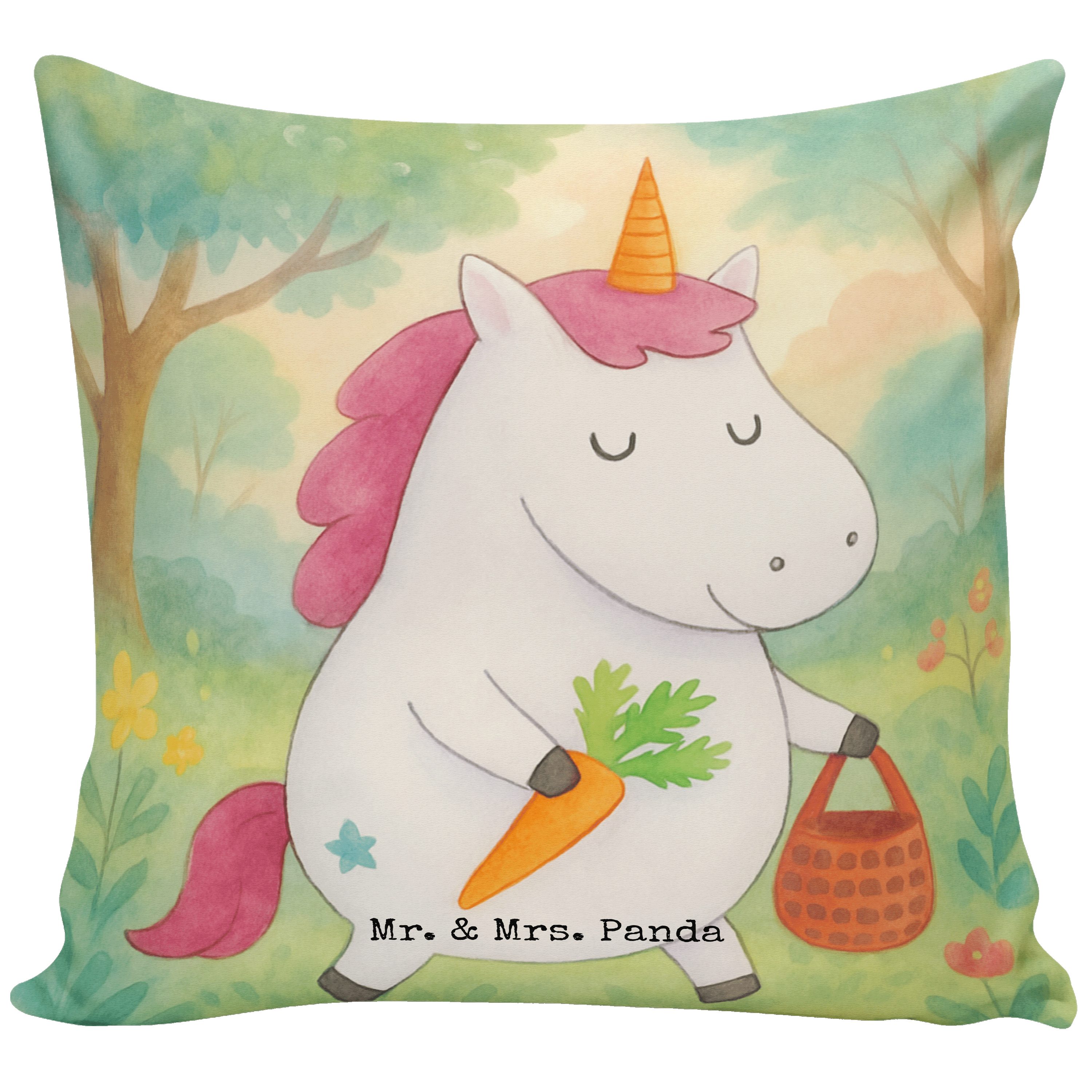 Mr. & Mrs. Panda Dekokissen Einhorn Vegan Design, Sofakissen 40x40, Weiß, Kuschelkissen, Dekokiss, Vegetariar Wohnzimmerkissen Mikrofaser Kissen