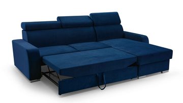 Furnix Ecksofa FRUSCCIO modernes Sofa in L-Form mit Schlaffunktion und Bettkasten, verstellbare Kopfstützen, 2 Zierkissen, robust & elegant