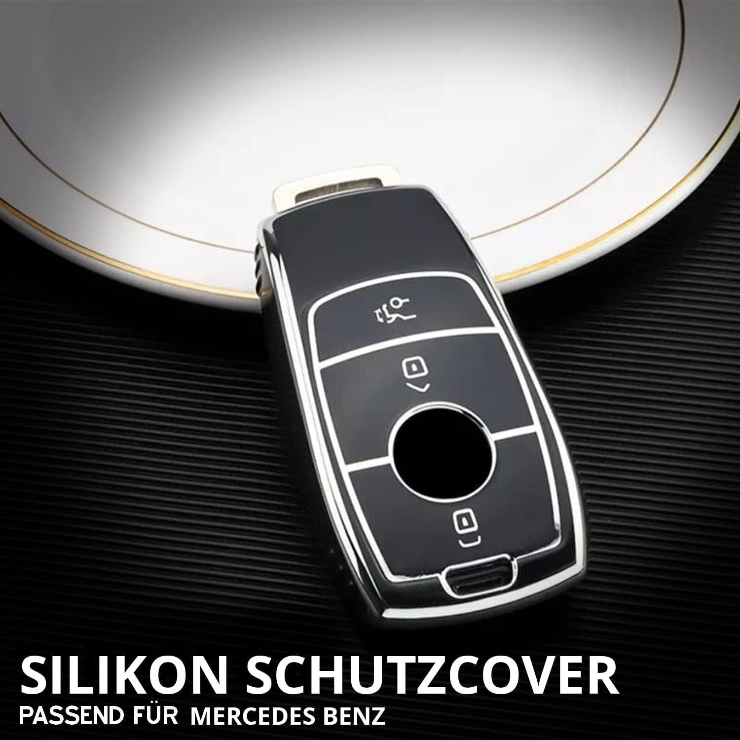 Schlüsselhülle Autoschlüssel für Cover Keyscover Hülle Tasche Mercedes Schwarz/Chrom Schlüsseltasche Benz,