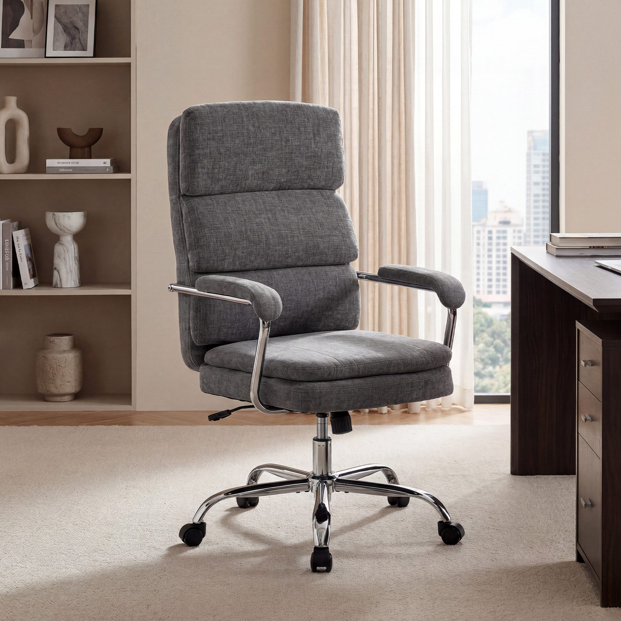 HOMCOM Bürostuhl Chenille-Optik, höhenverstellbar (Computerstuhl, 1 St), mit Wippfunktion für Home Office, Grau