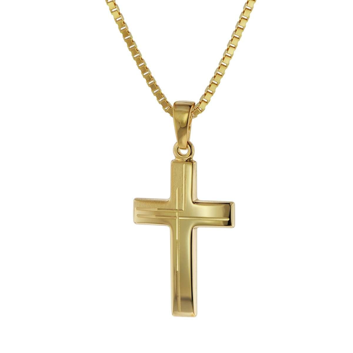 trendor Kreuzkette 75125, Anhänger Kreuz 585 Gold (14 Karat) mit goldplattierter Kette