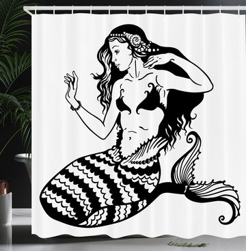 Abakuhaus Duschvorhang Moderner Digitaldruck mit 12 Haken auf Stoff Wasser Resistent Breite 175 cm, Höhe 180 cm, Schwarz-Weiss Fisch Tailed junges Mädchen