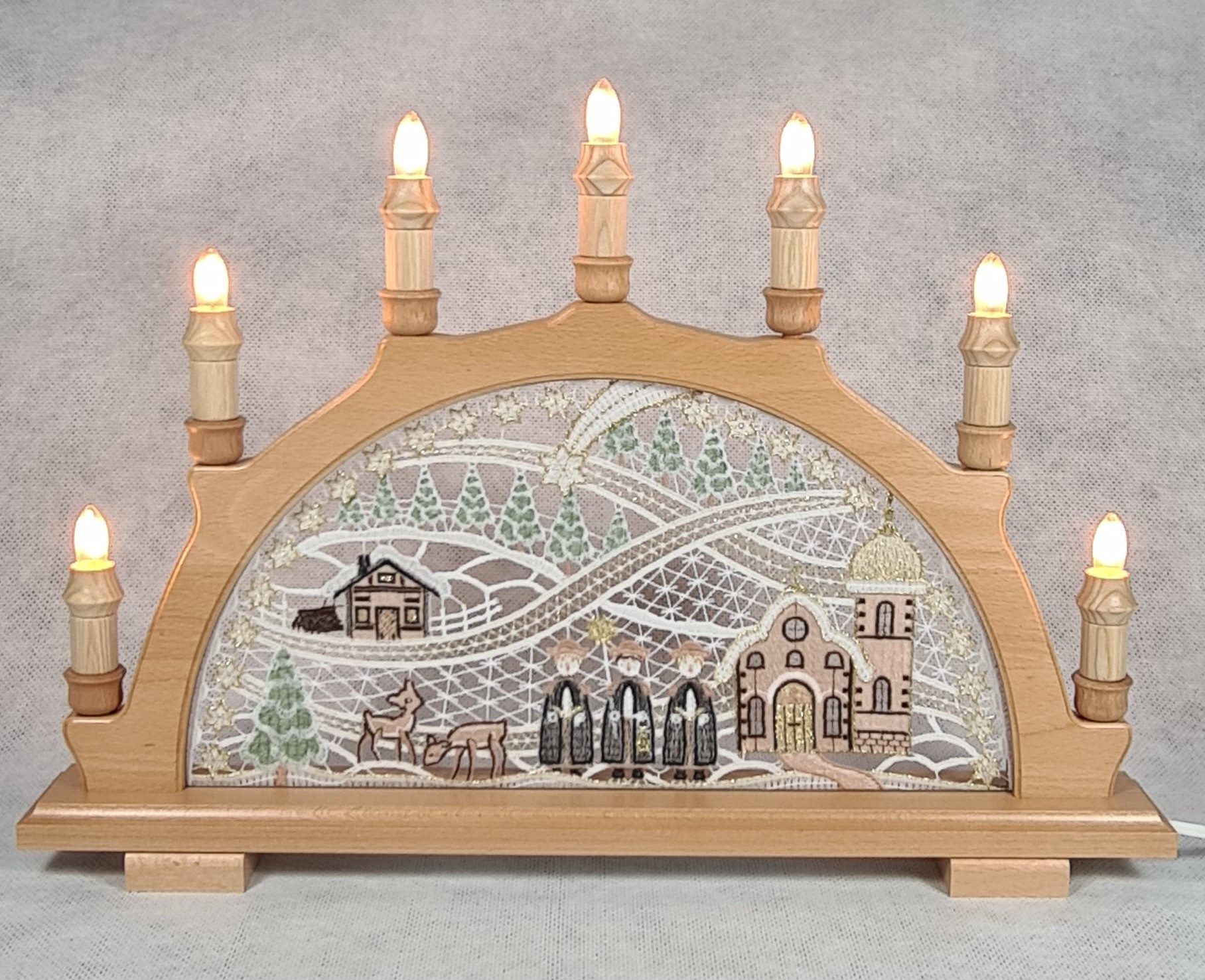 Schwibbogen Original Erzgeb. Schwibbogen mit Plauener Spitze - Kirche & Kurrende (1-tlg)