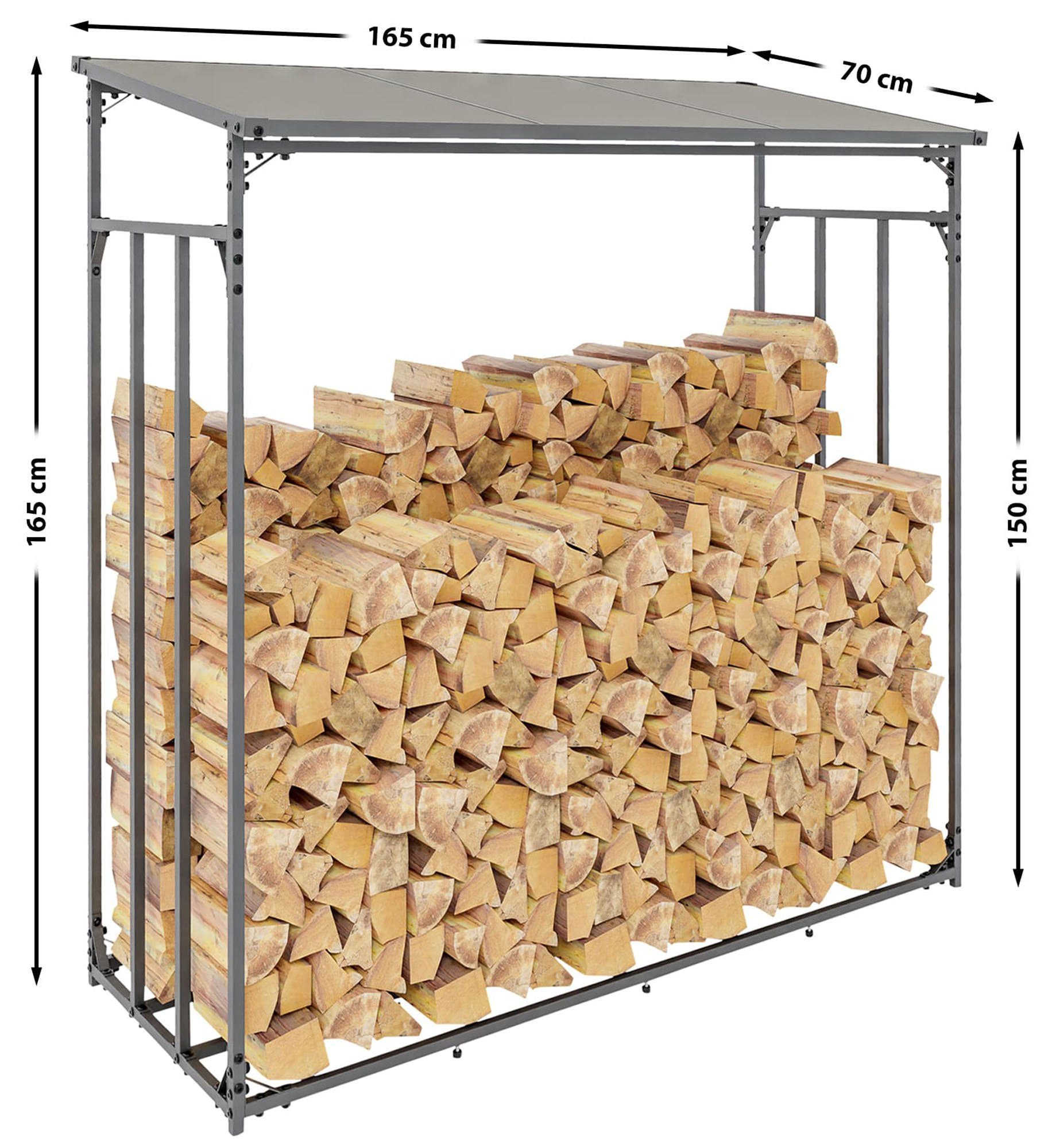 CLP Kaminholzregal Ruston Aluminium XL, BxTxH:165x70x165 cm, (1er), stabil
