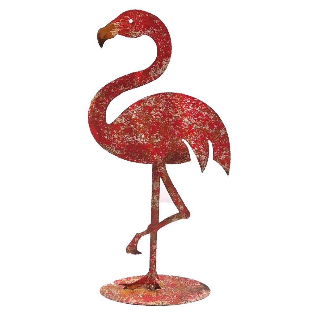 Linoows Dekoobjekt Flamingo Edelrost Gartenfigur Gartendeko Vogel Teichfigur, Natur rostig