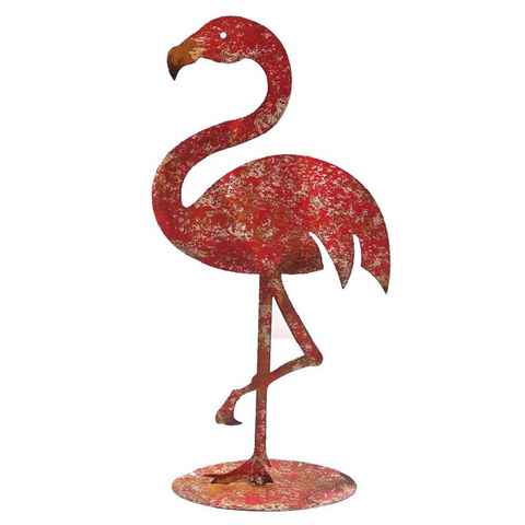 Linoows Dekoobjekt Flamingo Edelrost Gartenfigur Gartendeko Vogel Teichfigur, Natur rostig