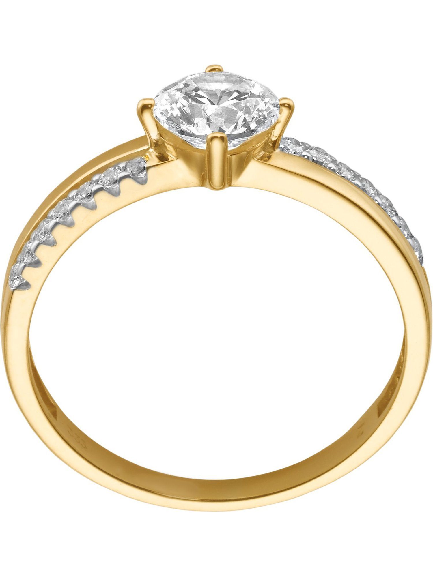 Fingerring Zirkonia, Damen-Damenring FAVS Zirkonia, 1 FAVS synthetisch gelbgold