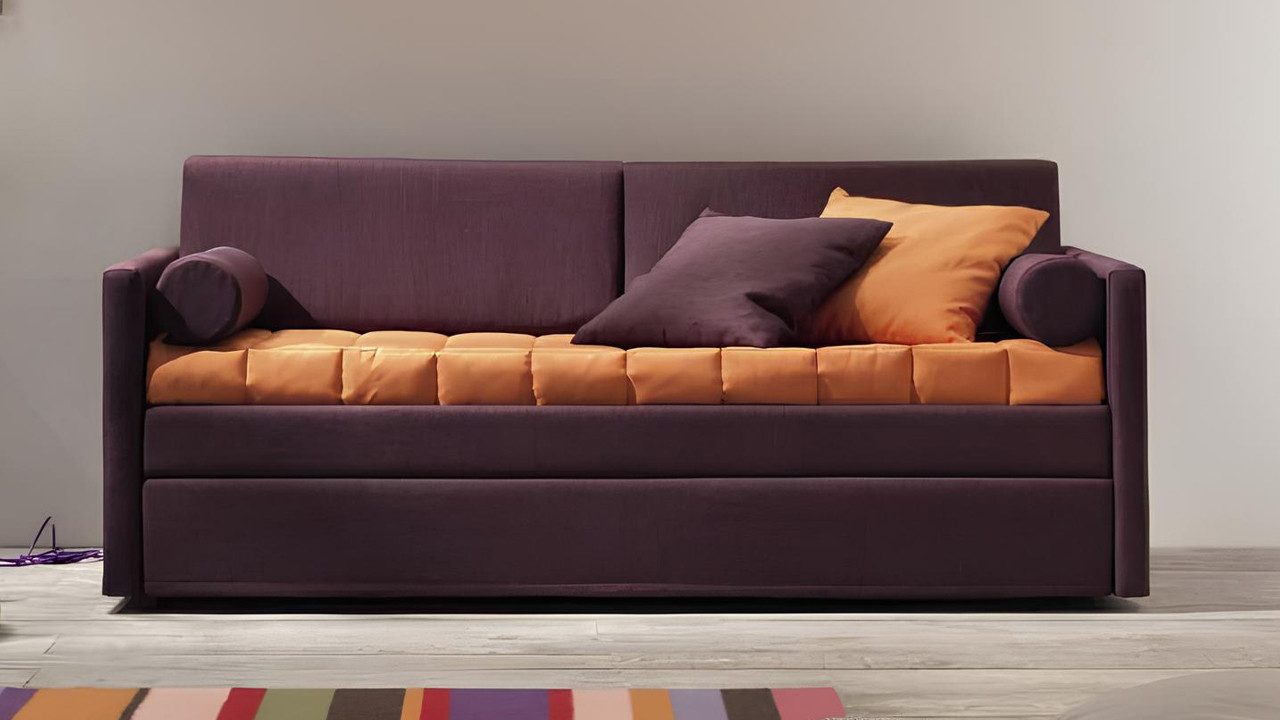 Xlmoebel 3-Sitzer Sofa mit Bettfunktion in Lila mit Kissen aus Textil und Holz, 1 Teile, Hergestellt in Europa