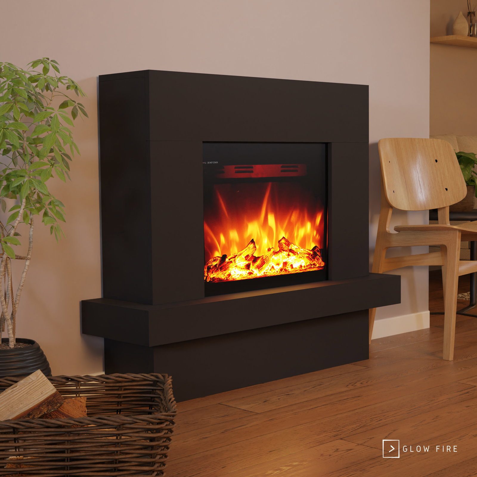 GLOW FIRE Elektrokamin PANDORA LED Kamin mit Heizung, Standkamin, Elektrischer Kamin mit 3-fach Farbwechsler und Knisterfunktion