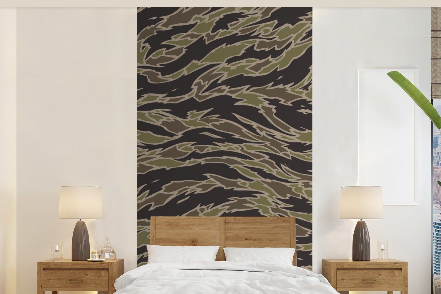 MuchoWow Fototapete Camouflage-Muster mit Streifen, Matt, bedruckt, (2 St), Vliestapete für Wohnzimmer Schlafzimmer Küche, Fototapete