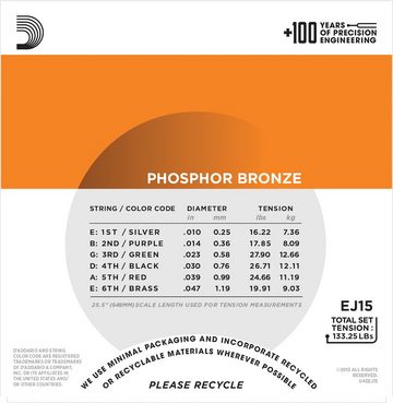 Saiten EJ15, für Westerngitarre, Phosphor Bronze, 10-47